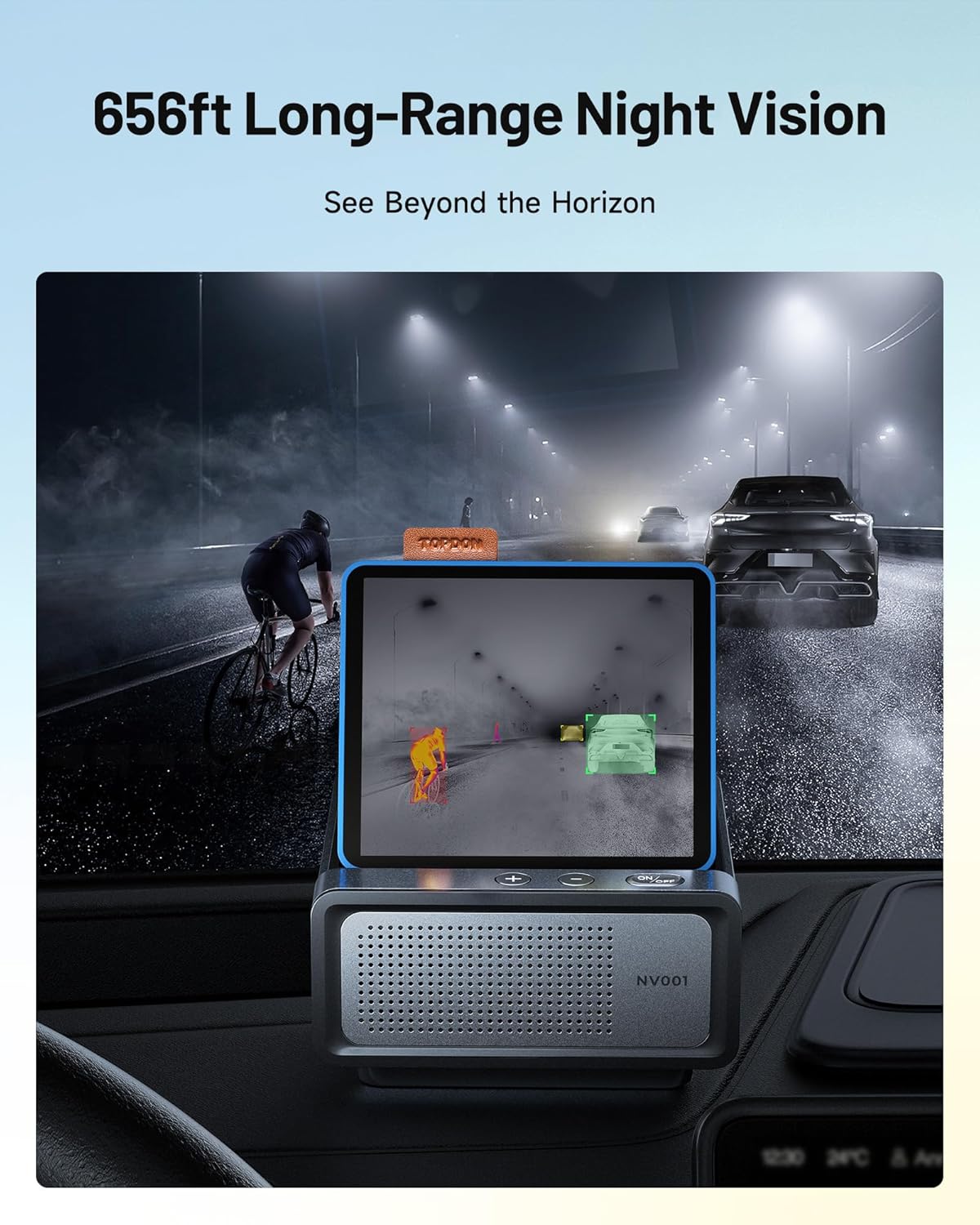 TOPDON NV001 Thermal Camera for Cars, Automotive Thermal Night Vision System with 656ft Long-Range Vision, AI Recognition of People, Vehicles, and Animals, Anti-Collision Warning, IP69K Waterproof