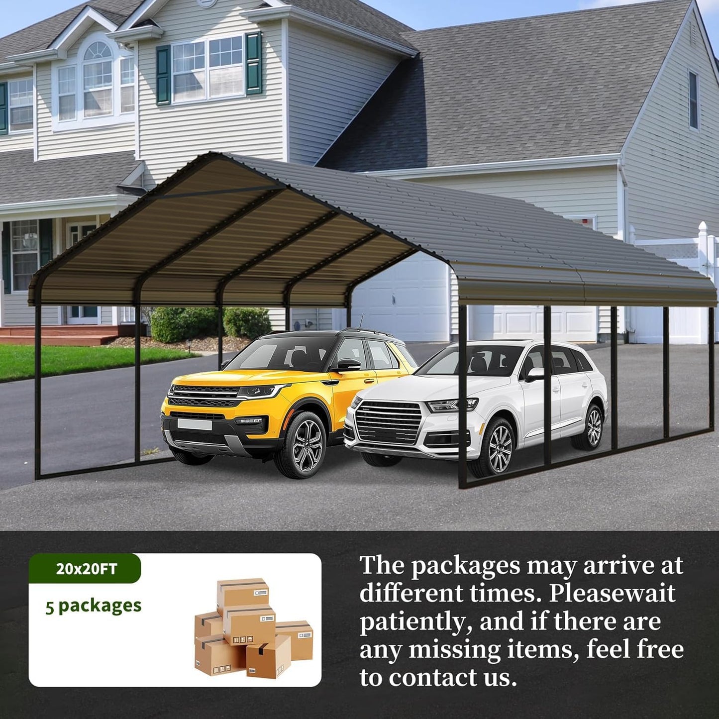 10x20FT/20x20 FT Metal Carport Heavy Duty for 2 Cars - Frame Shelter Car Garage Kits for All-Weather,Car Canopy Reinforced with Safe Boat Cover Car Ports for Yard Protection (20 X 20 FT)