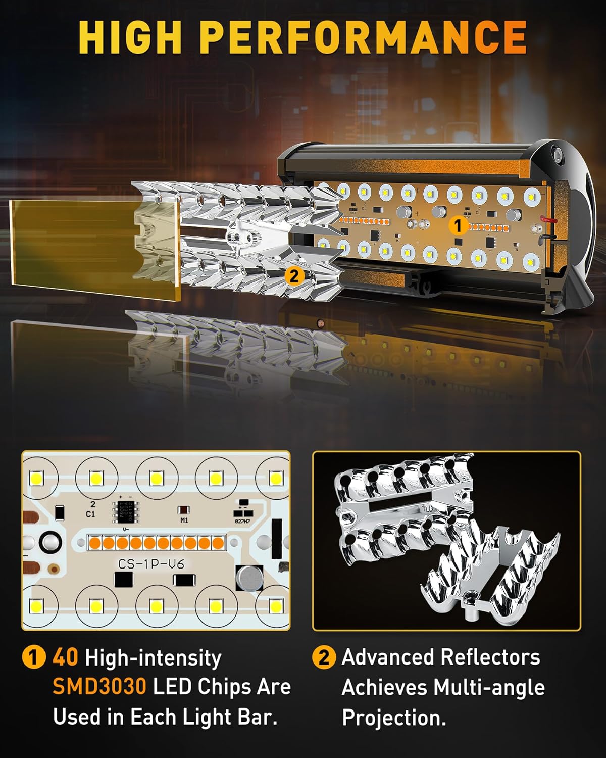 NAOEVO 7 Inch LED Light Bar, White Amber Offroad Fog/Driving Lights LED Pods with Strobe/Memory Function, 2 Leads Wiring Harness Included, Work for Truck Boat ATV UTV, 2-Pack (6 Modes)