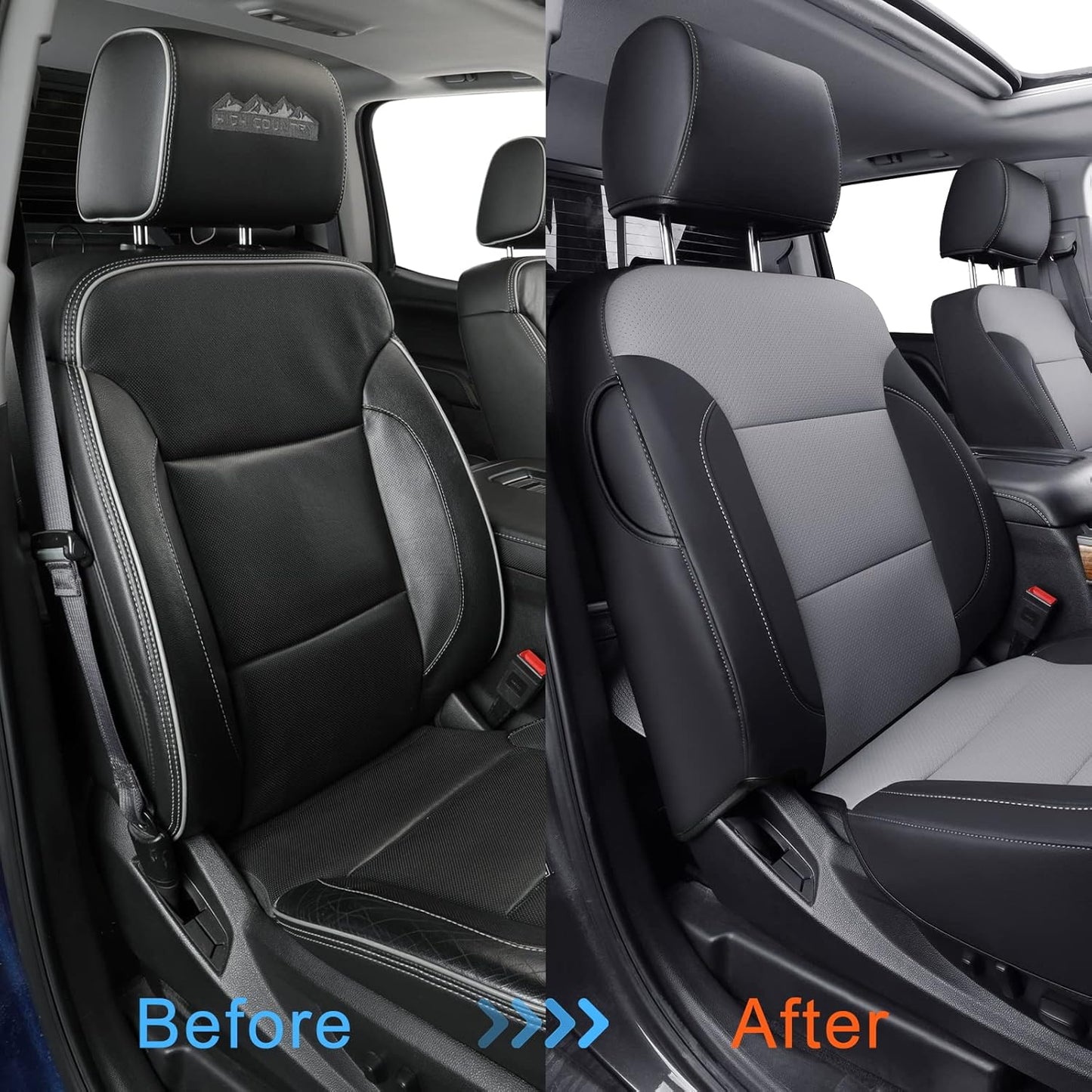 LUCKYMAN CLUB Custom Fit Seat Covers for 2014-2018 Chevy Silverado Sierra 1500 Crew Cab, 2015-2019 Silverado Sierra 2500 3500 Crew Cab (Black&Gray)