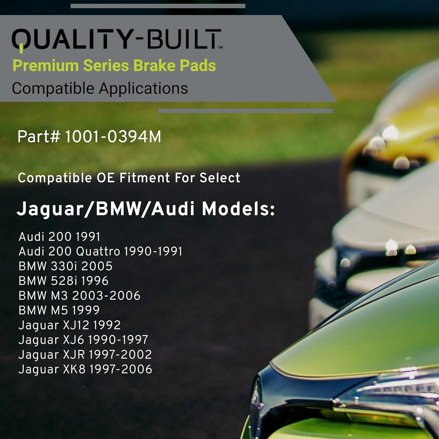 Premium Semi-Metallic Front Brake Pads (1001-0394M) Compatible with 1990-2006 Audi/BMW/Jaguar (200/200 Quattro/330i/528i/M3/M5/XJ12/XJ6/XJR/XK8)