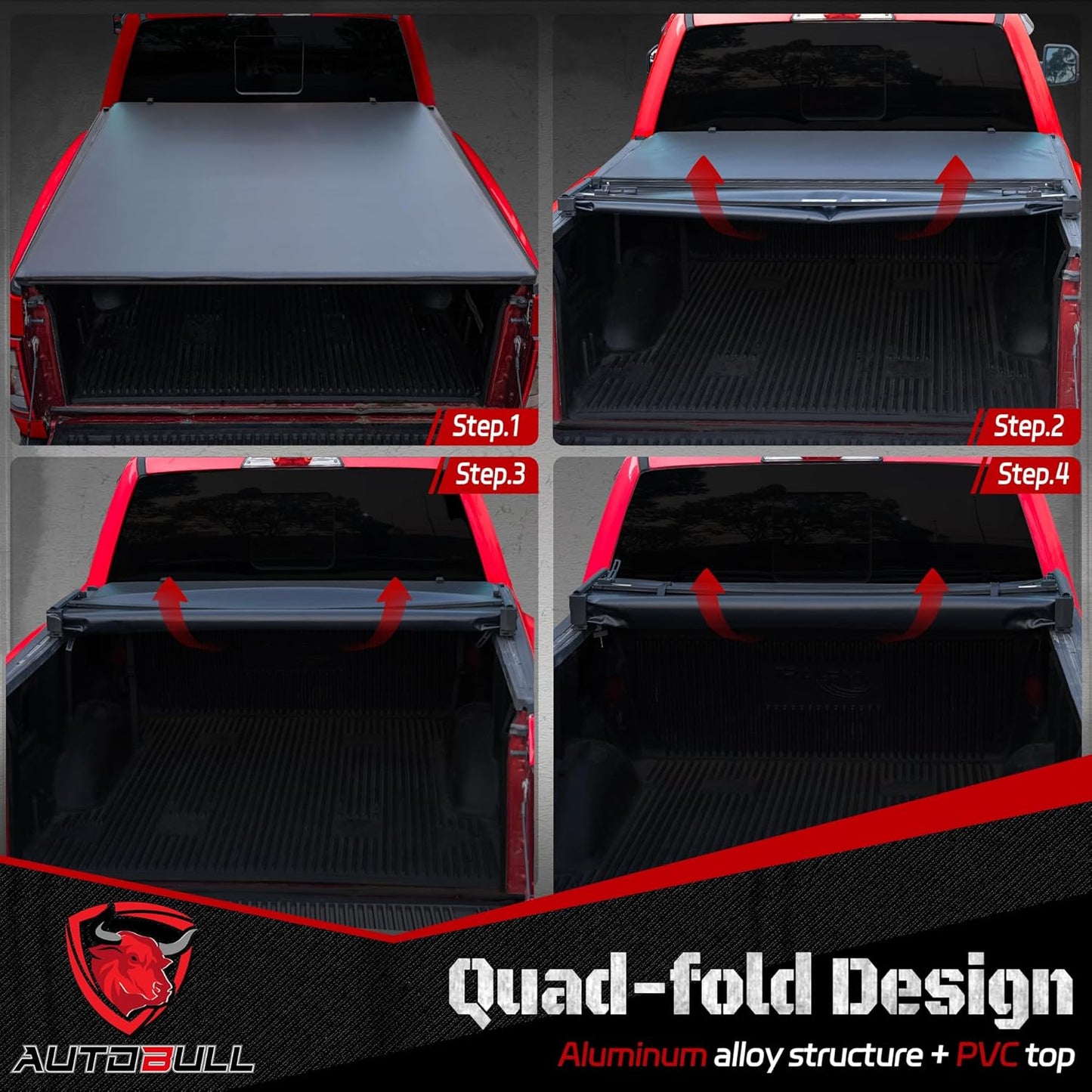 Soft Quad Fold Tonneau Cover Compatible with 2007-2021 Toyota Tundra(Excl. Trail Edition) 6.5ft Bed (78.7"), Vinly Top Alloy Steel Structure