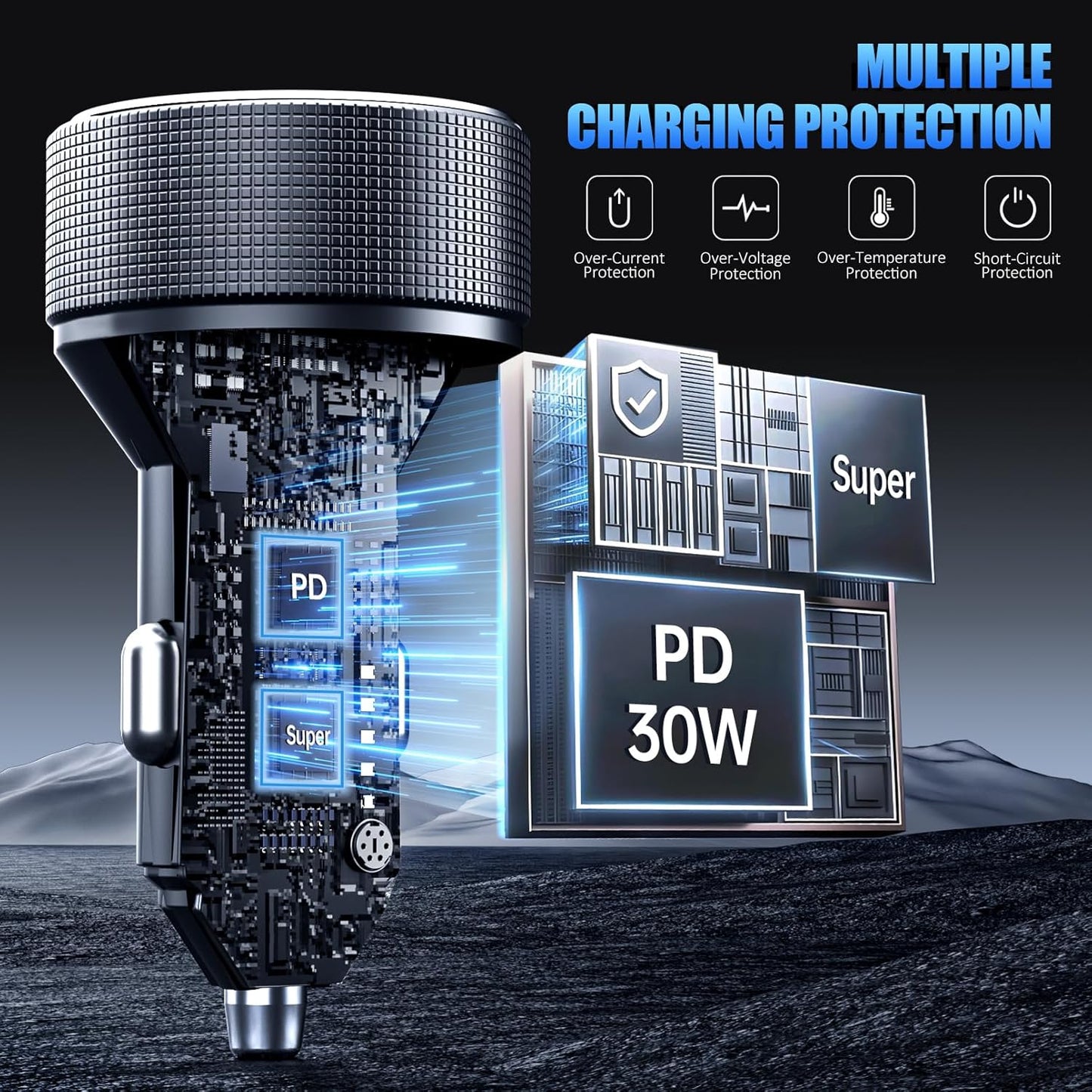USB C Car Charger, 78W 4 Port Car Phone Charger Adapter Fast Charging, Dual USB C Car USB Adapter for iPhone 16 15 14 13 12, iPad, Samsung Glaxy, Android (Black 2Pcs)