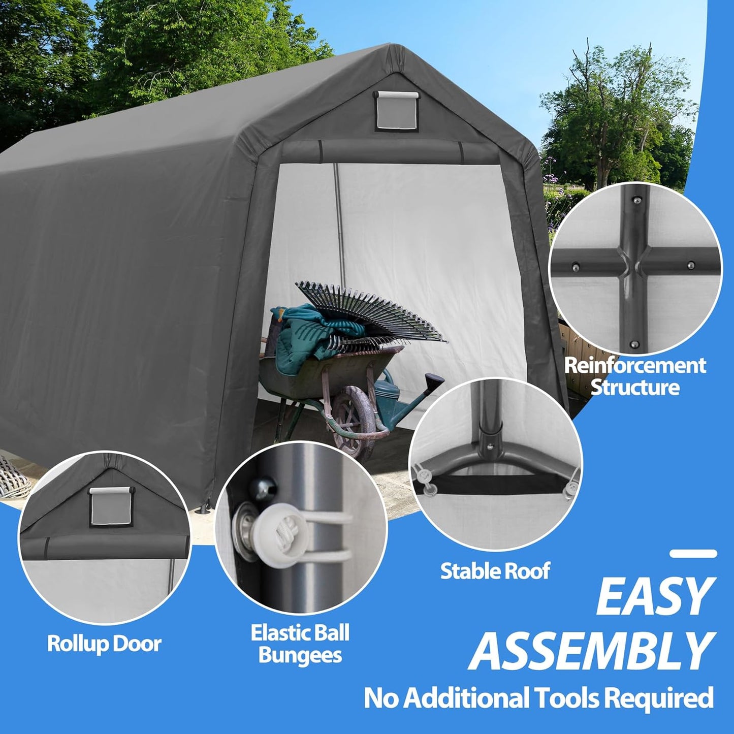 7' x 12' Outdoor Storage Shelter Shed, Portable Storage Shed Heavy Duty Portable Garage with Roll-up Zipper Door for Generator, Vehicles,Motorcycle