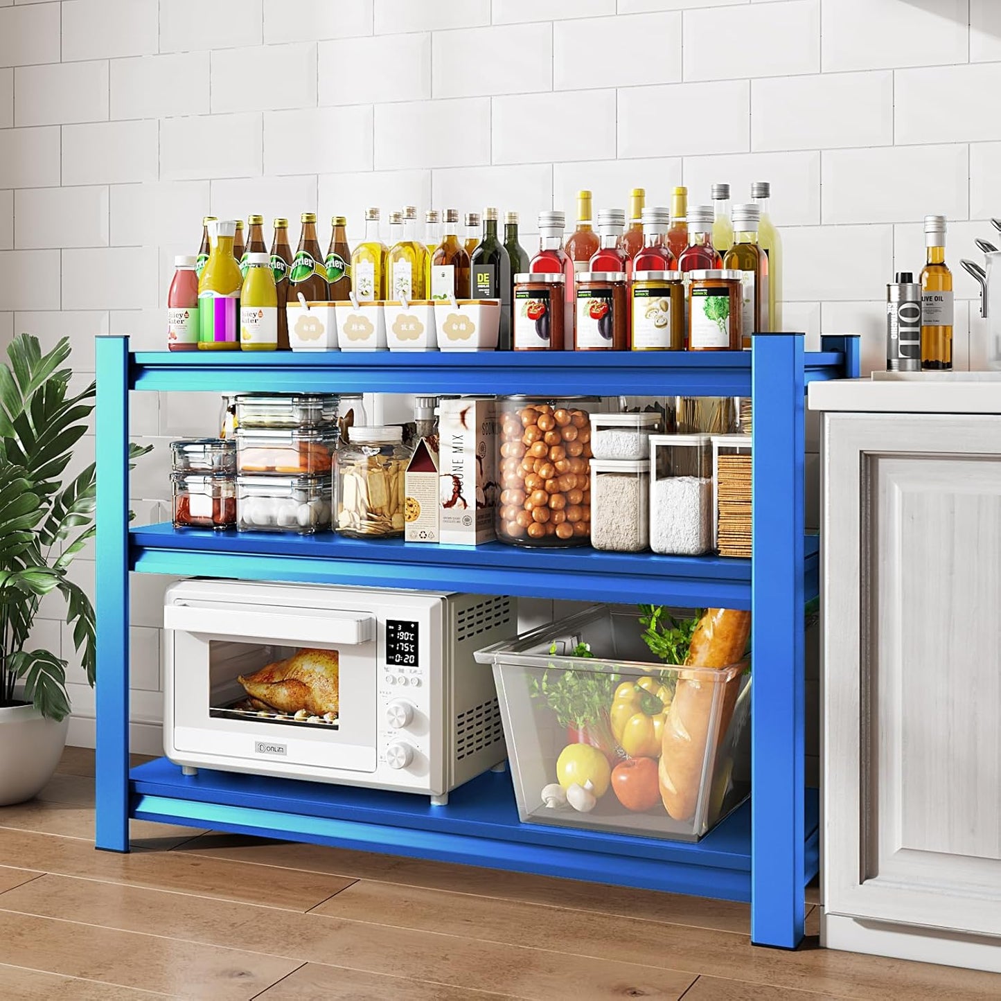 3-Tier Garage Shelving Heavy Duty，48" W Metal Shelving Unit for Garage, 1650 lbs Load Capacity Utility Rack Shelves＆ Garage Shelves, 48”W x 18”D x 39”H(Blue