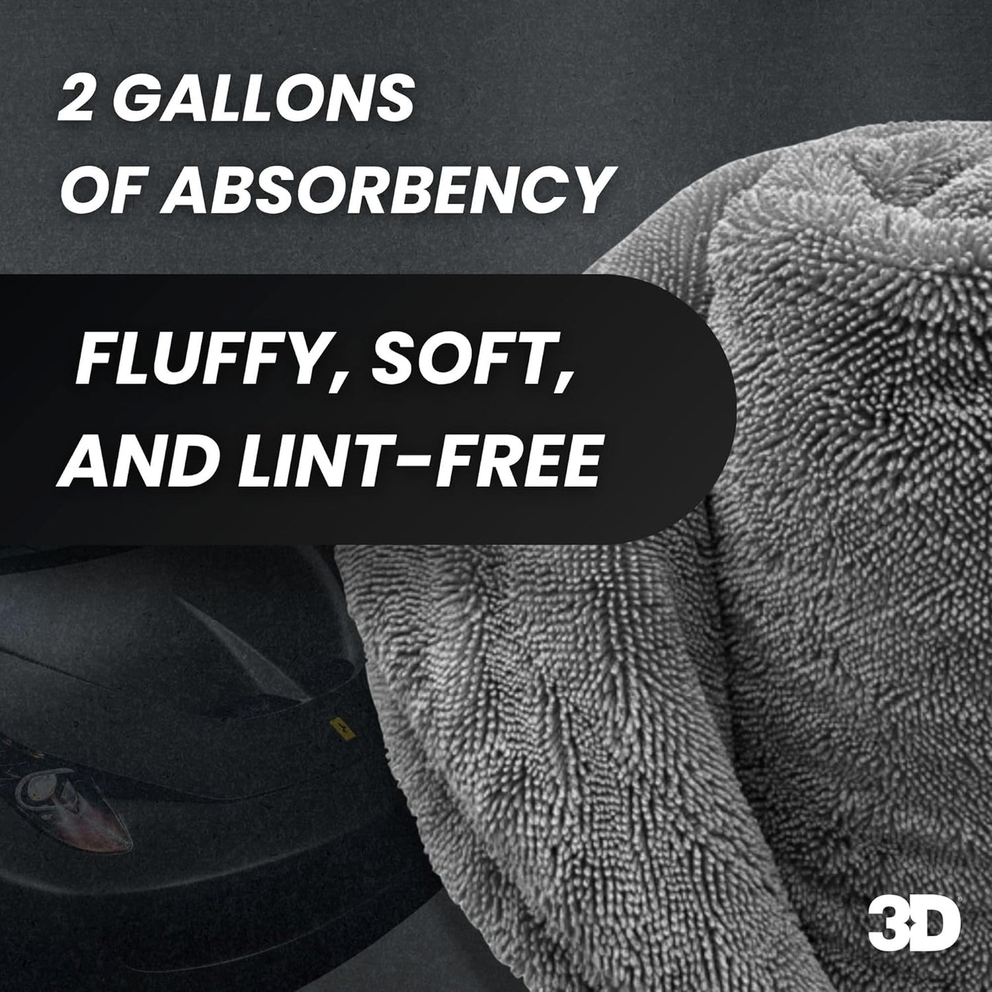 3D Hydro-FIL XL | Professional Grade Microfiber Towel | Extra Large 20” x 31.5” | Highly Absorbent | Premium Drying Cloth for Car Detailing (Grey)