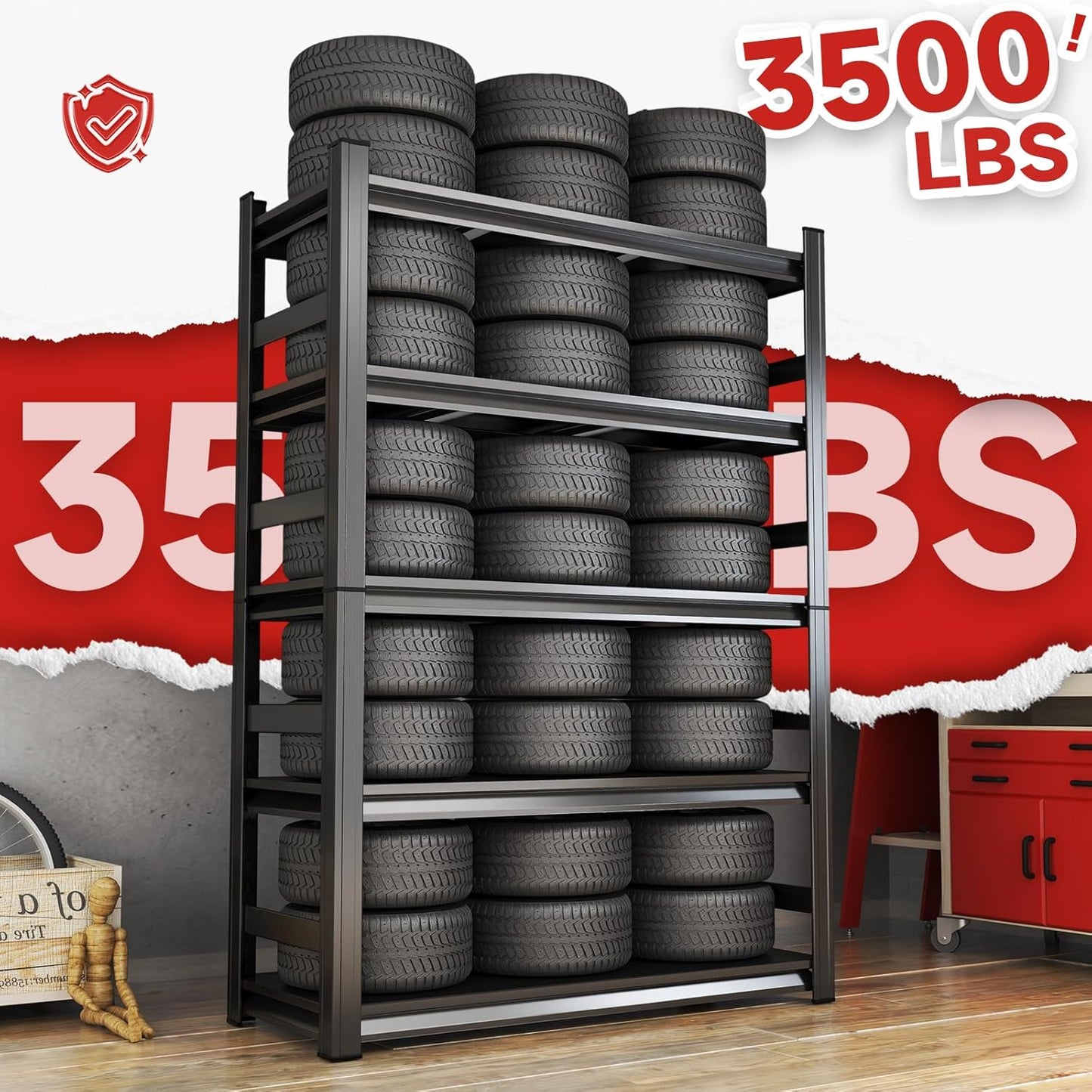 72" H Garage Shelving 5 Tier Shelving Unit, 3500Lbs Adjustable Metal Garage Storage Shelves Heavy Duty for Basement, Warehouse, Kitchen, Pantry (71.18'H X 35.43''W X 15.75''D)