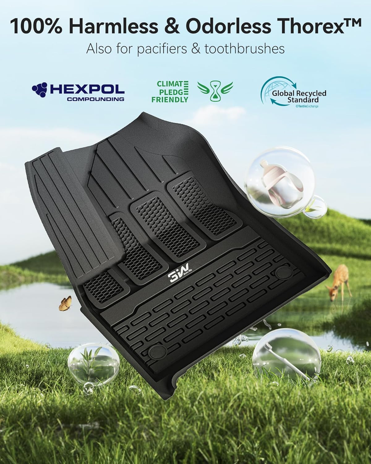 3W Floor Mats & Cargo Liner Fit for Jeep Grand Wagoneer 2022 2023 2024 2025 7 seat (Not Fit for L or 8 seat), TPE Custom Fit Wagoneer Floor Liner for 1-3 Rows and Trunk Mats Full Set Car Accessories