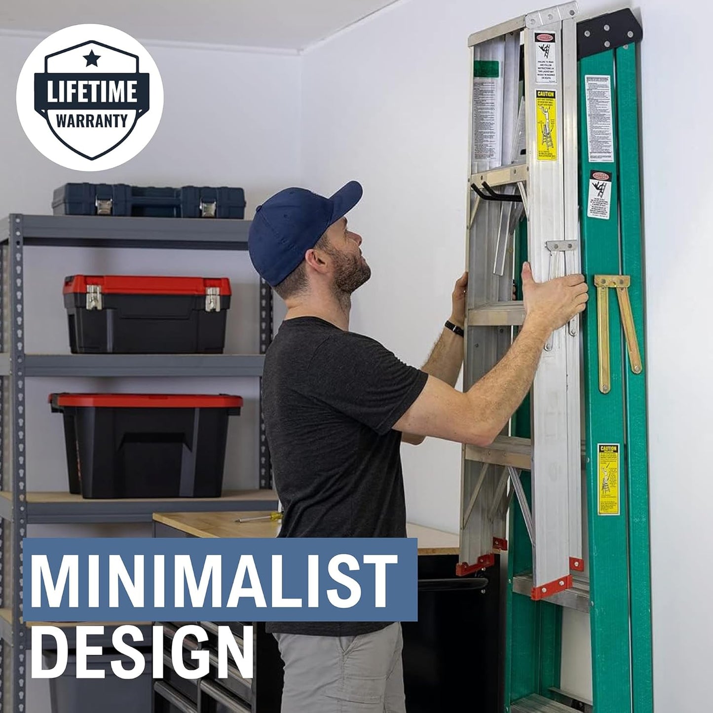 StoreYourBoard Ladder Storage Wall Hook – Heavy Duty Steel Ladder Hanger for Garage Wall, Holds 2–3 Ladders, Ladder Hooks for Wall Mount, Supports up to 50 lbs