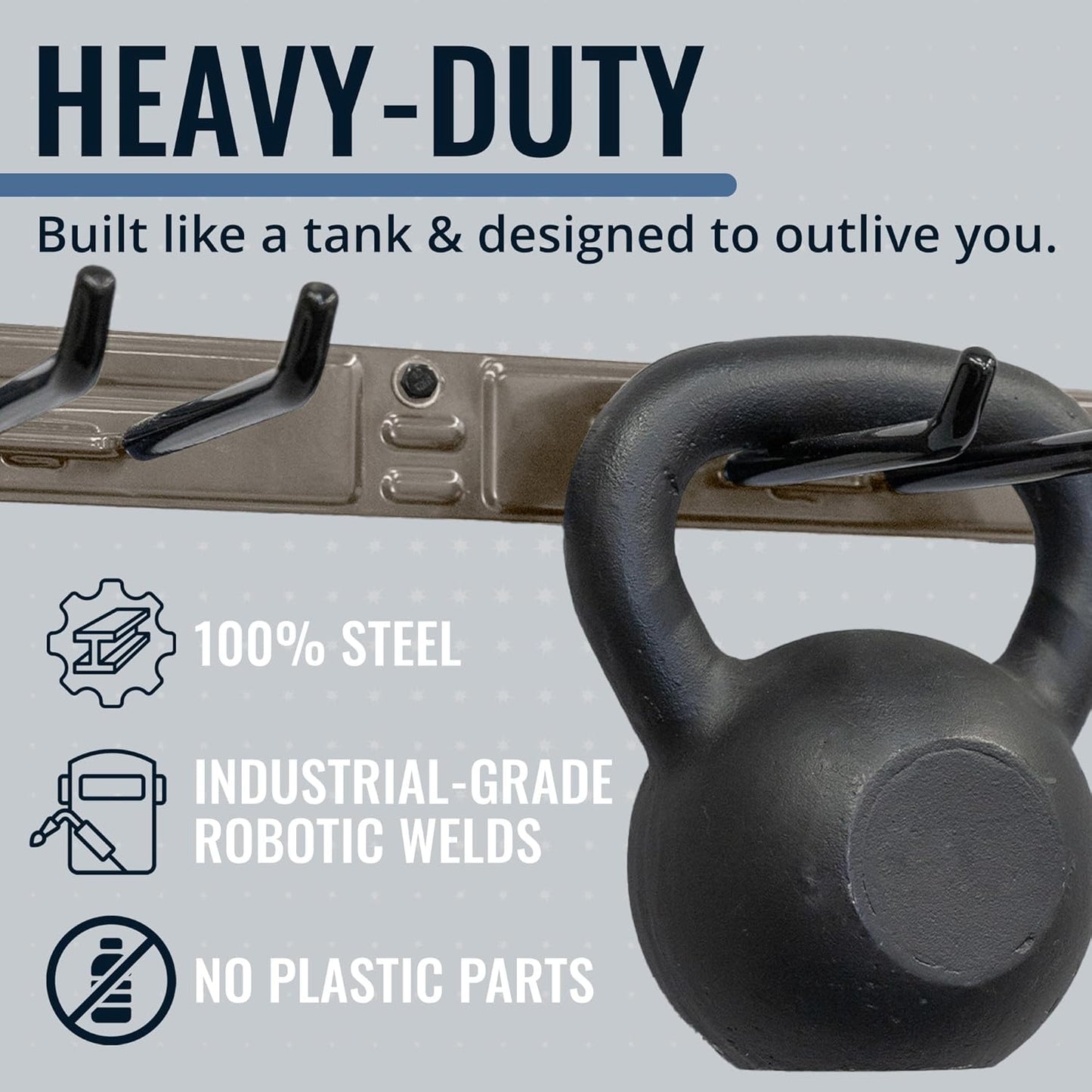 StoreYourBoard Wall-Mounted Rack With 4 Garage Hooks – Heavy-Duty Steel Holder Garage & Garden Storage for Shed, Workshop, or Home Organization – For Rakes, Shovels, Tools & More – 1 Pack, Mud