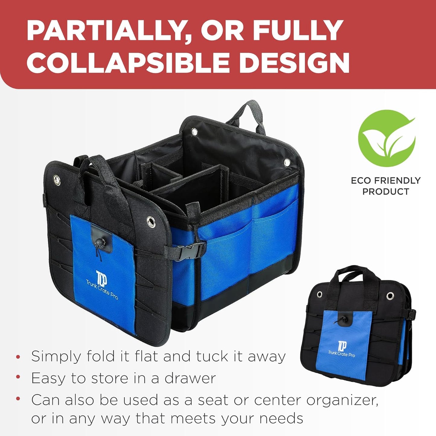 TRUNKCRATEPRO Car Trunk Organizers | Trunk Organizer, Car Storage Organizer - Premium Compartments Collapsible Portable car trunk organizers and storage for SUV (Large Capacity)