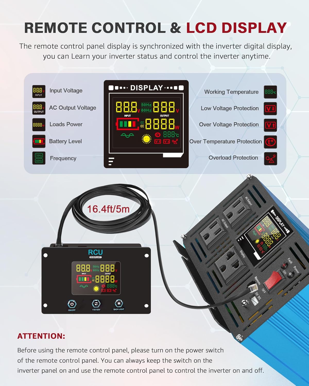 4000 Watt Pure Sine Wave Power Inverter DC 12V to 110/120V AC with 2 AC Charger Outlets and Wiring Terminal 8000W Peak Car Solar Converter for Vehicle Home with LCD Display and QC3.0 USB Charging Port