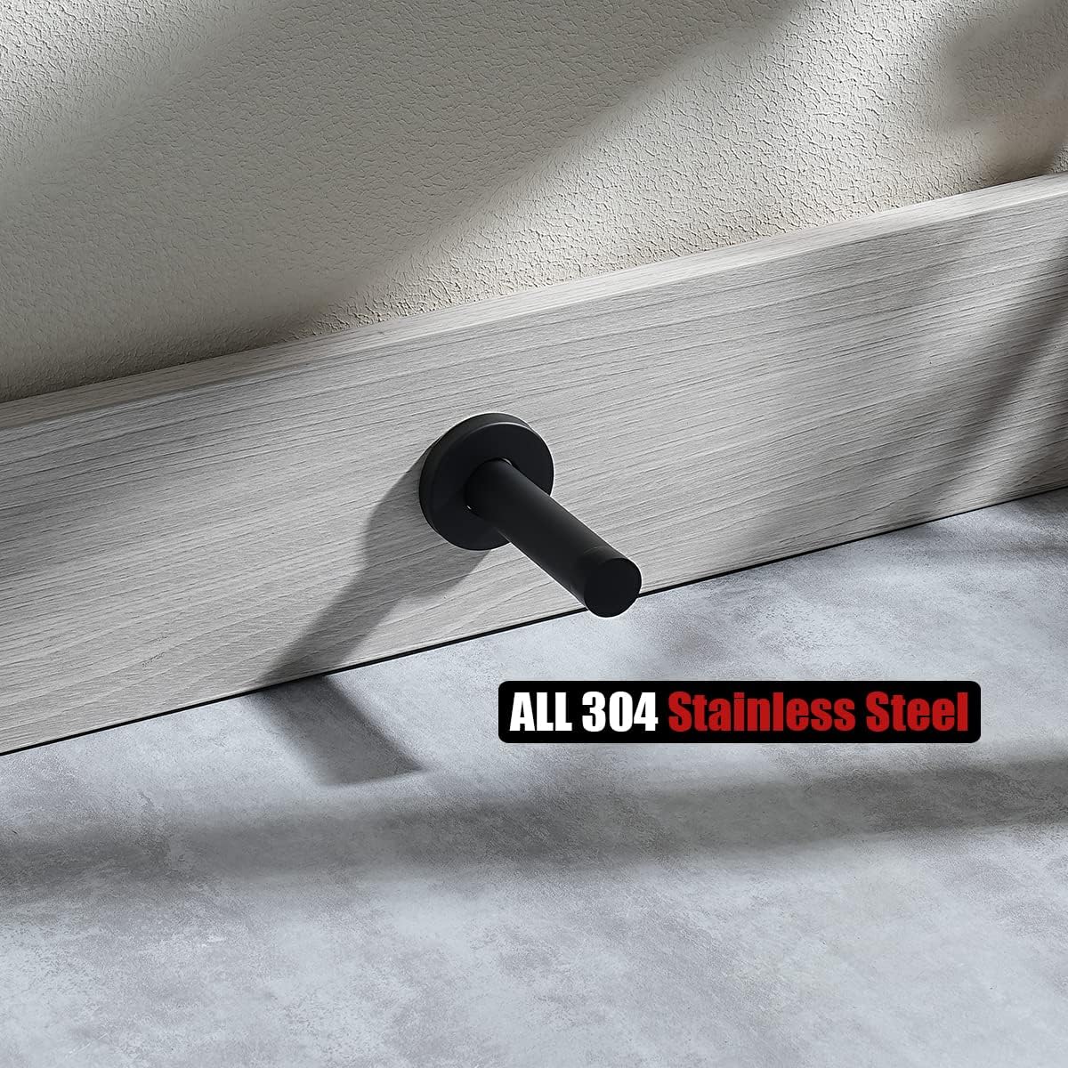 JQK Door Stopper Black, 304 Stainless Steel Thicken 1mm Sound Dampening Door Stop Bumper Wall Protetor 10 Pack, Matte Black, DSB5-PB-P10