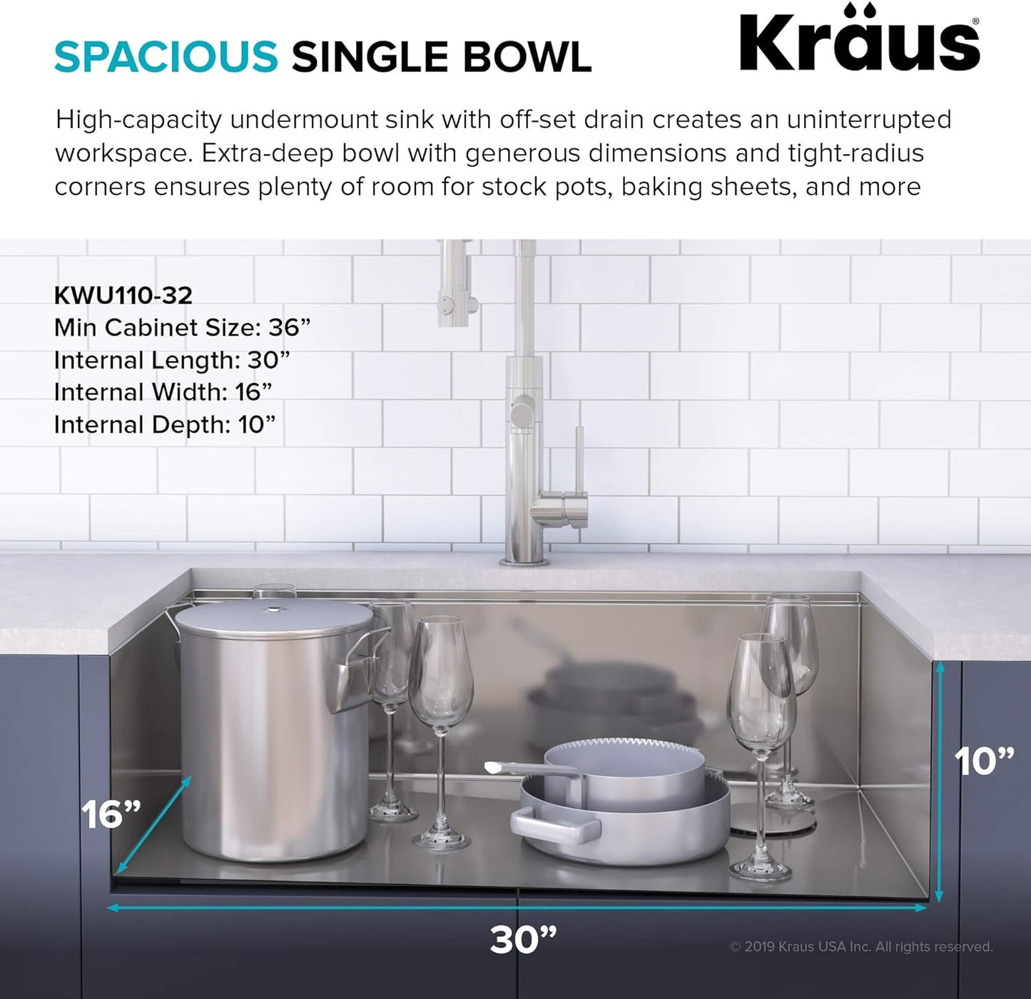 Kraus KWU110-32-100-100MB, Kore Workstation 32-inch Undermount 16 Gauge Single Bowl Stainless Steel Kitchen Sink with WasteGuard 1 HP Continuous Feed Garbage Disposal