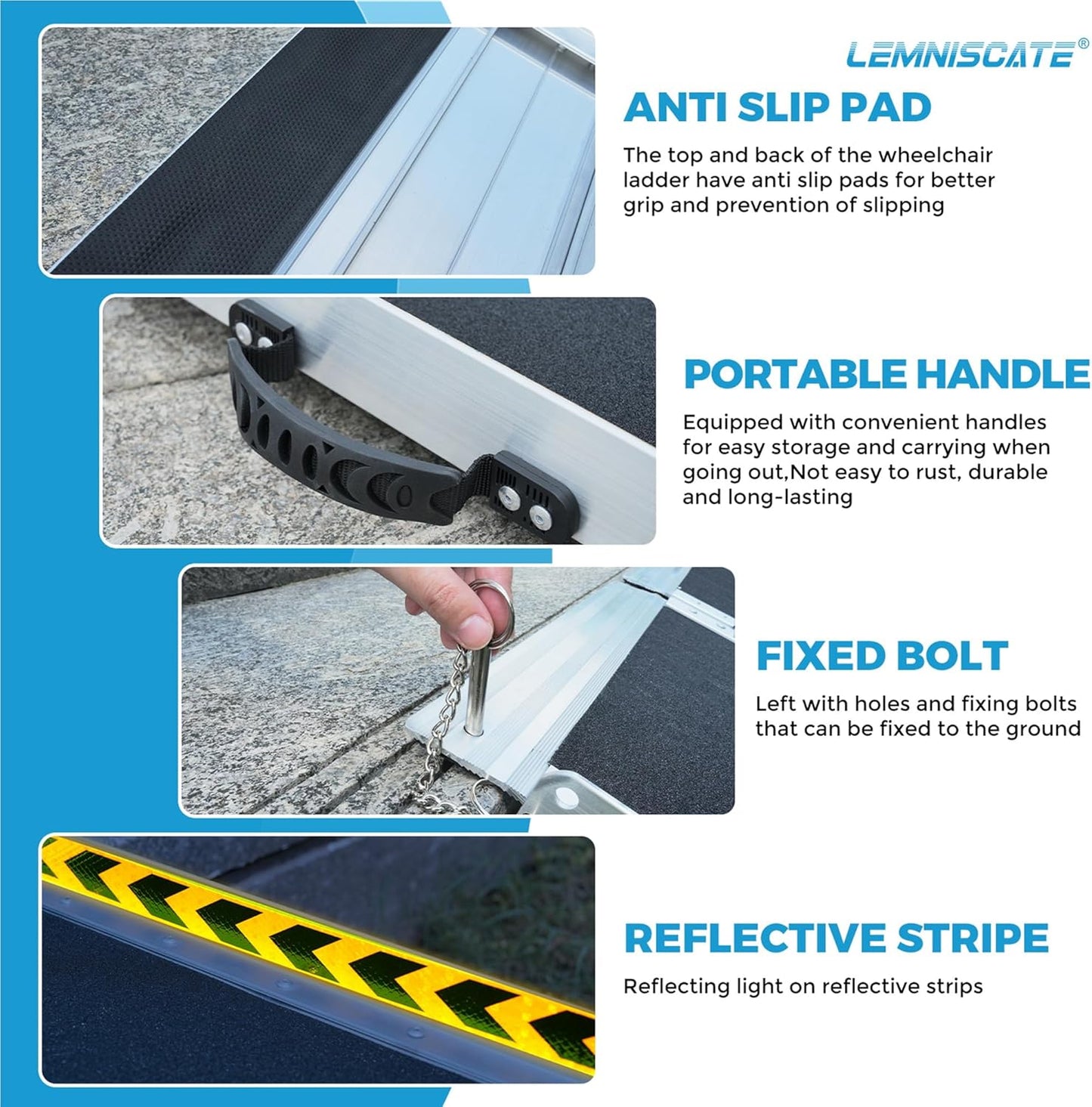 LEMNISCATE 6FT Wheelchair Ramp, 29.2” W Non-Slip Portable Ramps for Wheelchairs for Home Steps, Folding Aluminum Handicap Ramps for Home Entry, Doorways, Shed, Stairs, Curbs, Walkers, Scooter