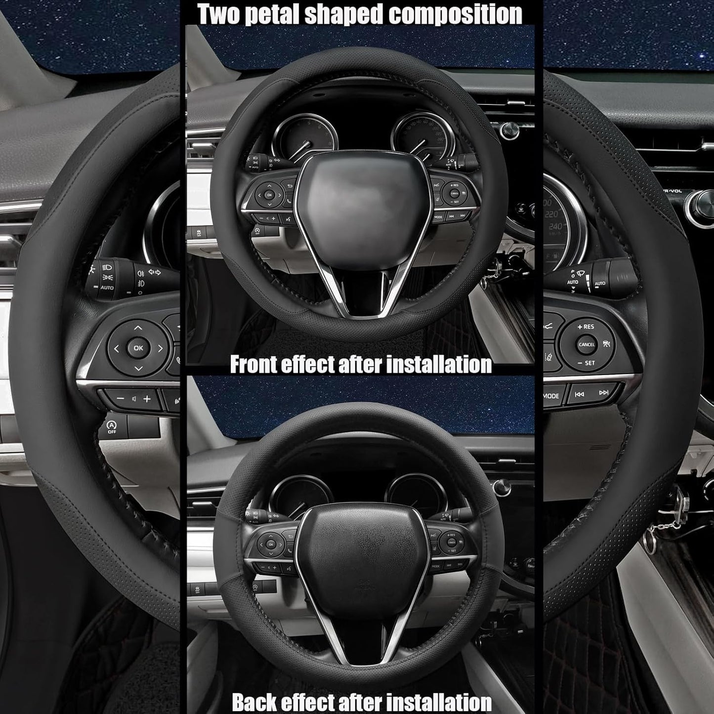 Steering Wheel Cover Standard Size Medium 14.5-15 inch, Breathable Microfiber Leather, Anti-Slip, Soft Grip, Universal Fit for Cars SUVs Trucks, Black