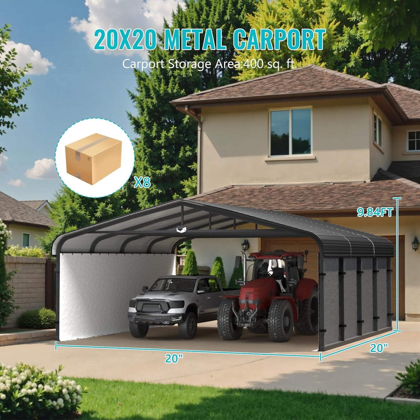 Metal Carport,Car Ports 20x20 Heavy Duty Metal for Snow,Car Tent Garage with Galvanized Metal Roof,Outdoor Two Car Carport All Weather
