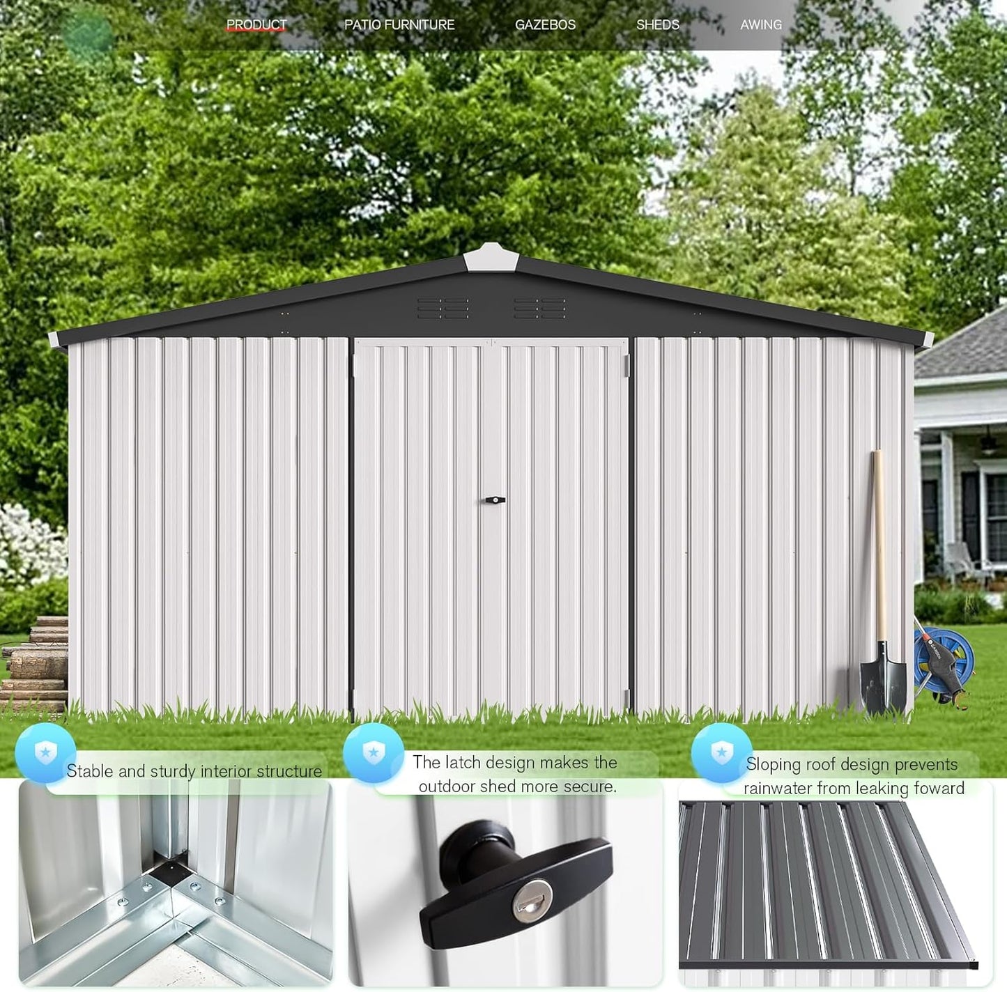 AECOJOY 12' x 12' Outdoor Storage Shed, Large Metal Sheds & Outdoor Storage Clearance Steel Yard Shed with Lockable Doors, Utility and Tool Storage Garden Shed for Backyard, Patio and Outside