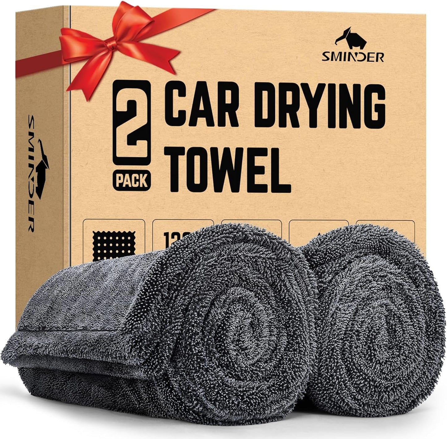 2-Pack 1200 GSM Car Drying Towels – Microfiber Towels for Cars (36" x 24"), Ultra-Absorbent, Streak-Free, Scratch-Free, No Water Spots, Double-Twist Pile & Edgeless Design