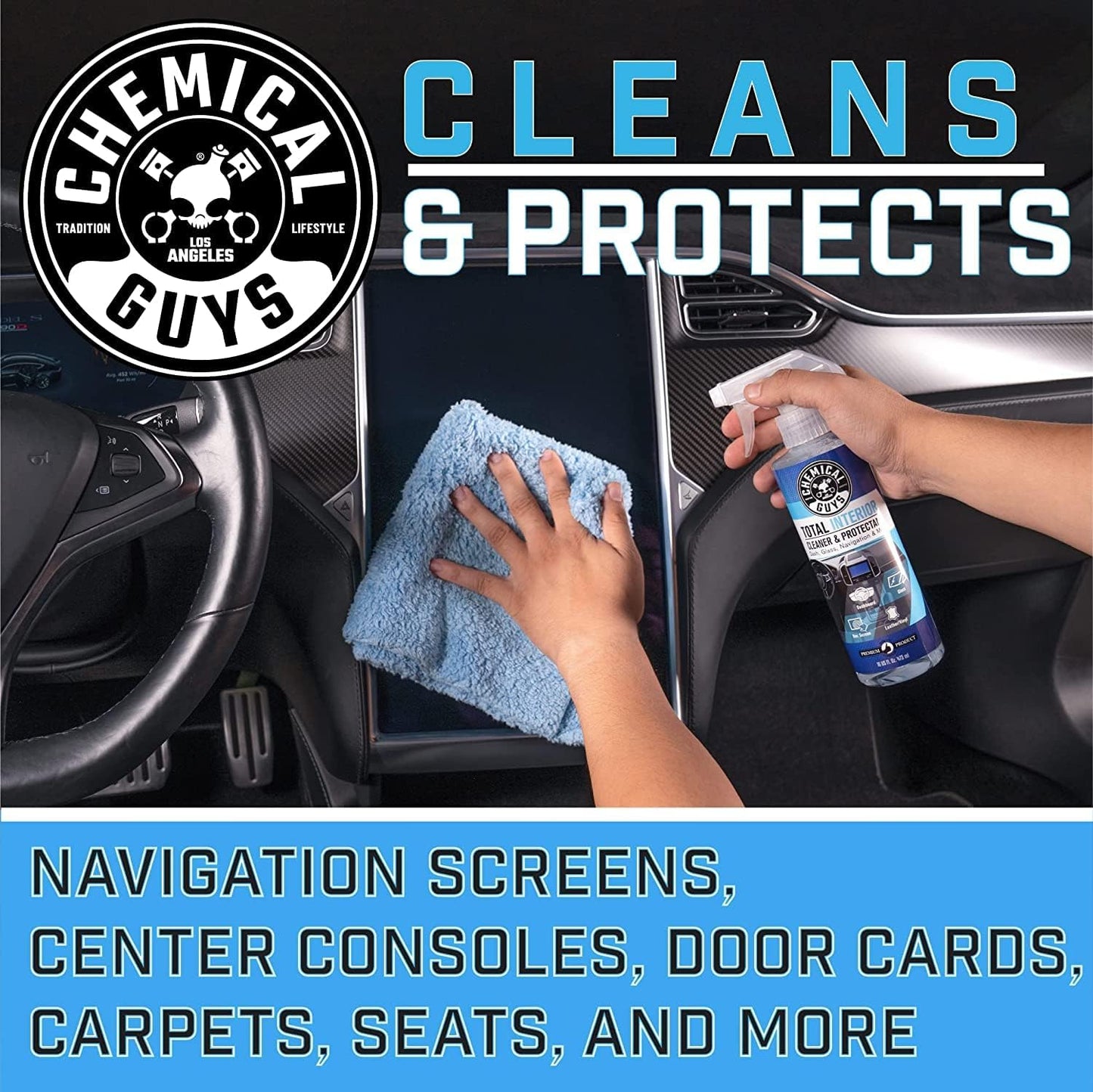 Chemical Guys Total Interior Cleaner & Protectant, Cleans & Protects Leather, Vinyl, Plastic, Rubber & Glass Streak-Free Finish for Cars, Trucks, SUVs, RVs & More - 128 oz