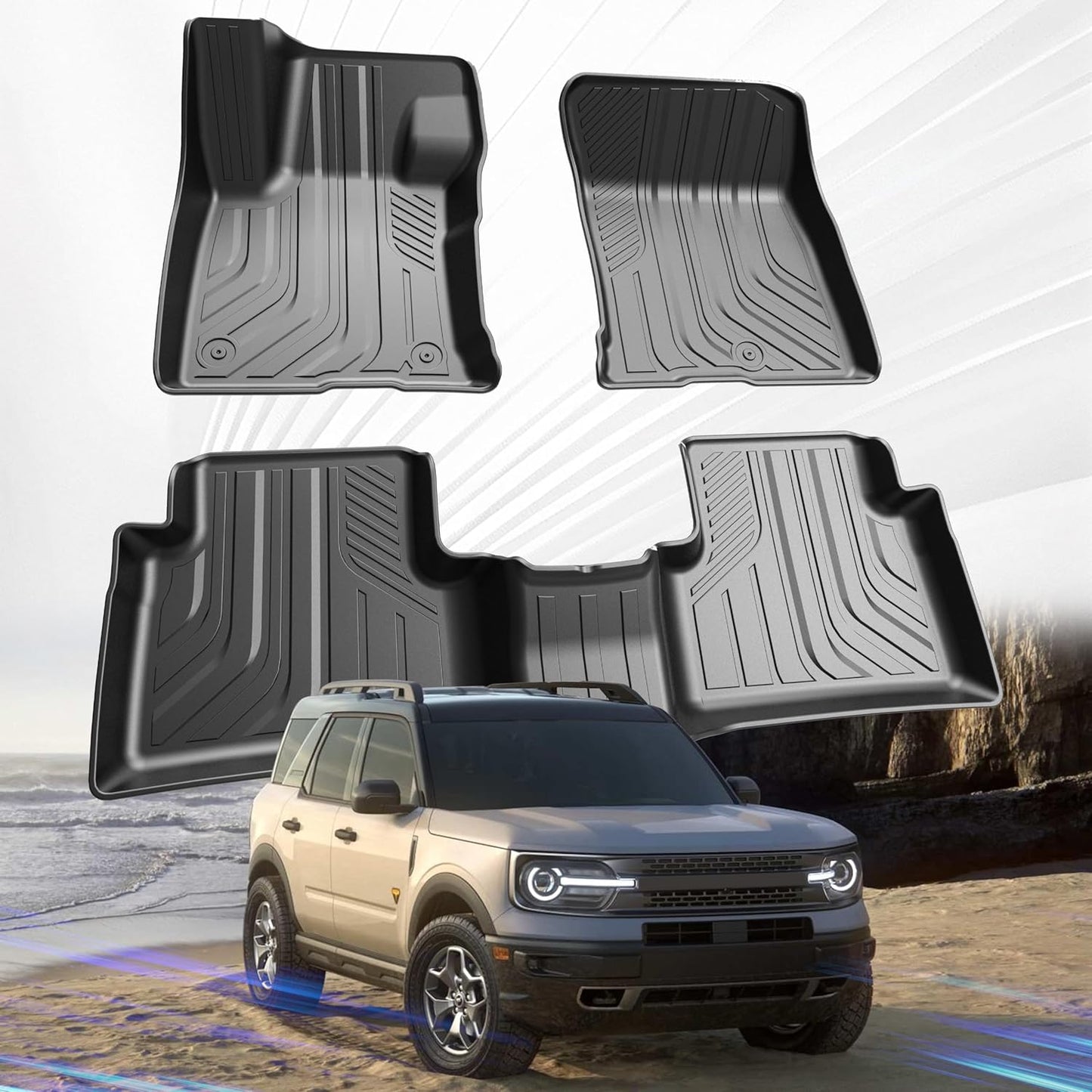 Car Floor Mats for Ford Bronco Sport 2021 2022 2023 2024 2025 Accessories,TPE All Weather Protection Floor Mats,Custom Fit 1st&2nd Row Car Floor Liners Set(Not for Bronco & Rubberized Floor)