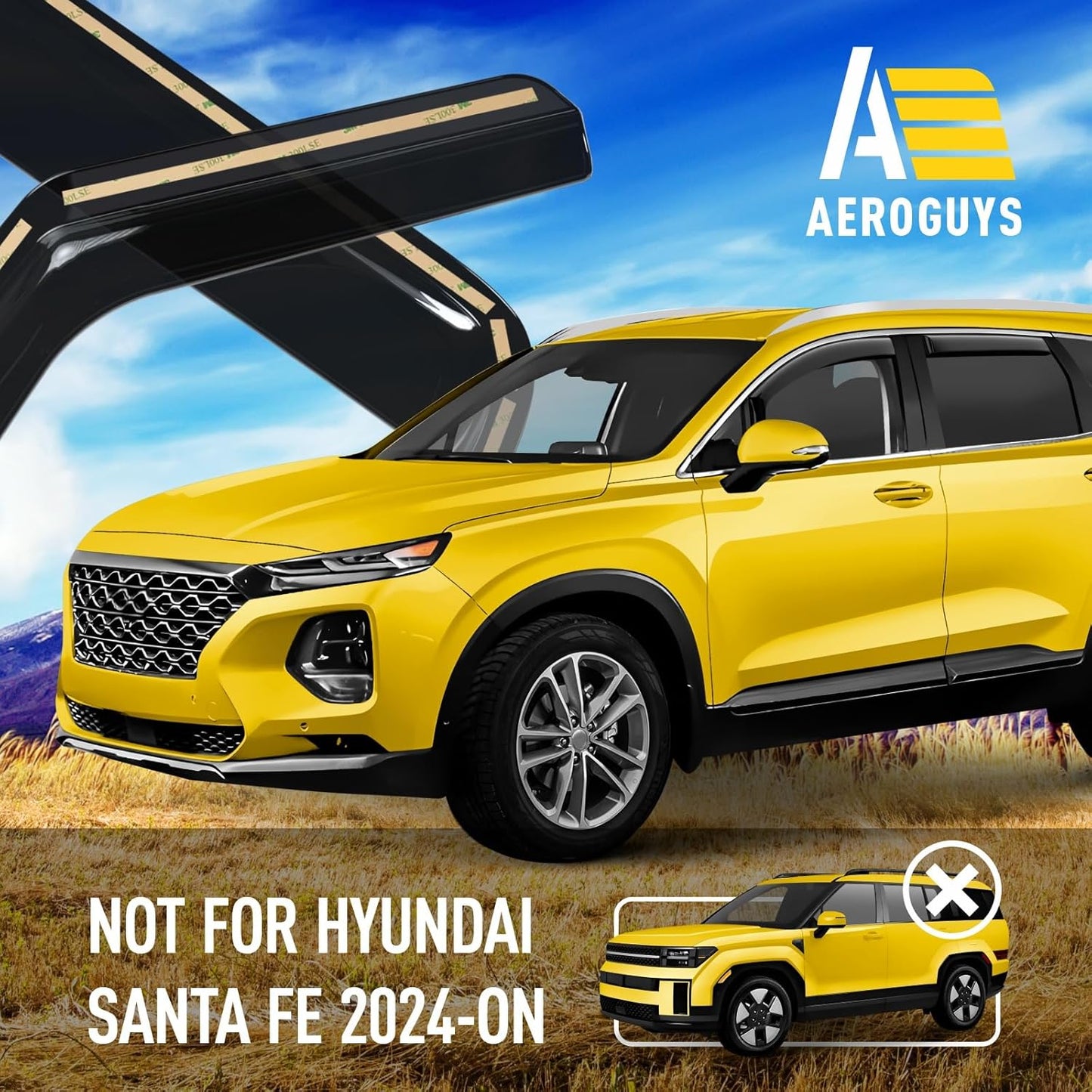 Extra Durable Window Deflectors in-Channel Window Visors Rain Guards Fit for Hyundai Santa Fe 2019-2023, Sun Visors, Wind Vent for Shades, Exterior Car Accessories - 4pcs. AG0728