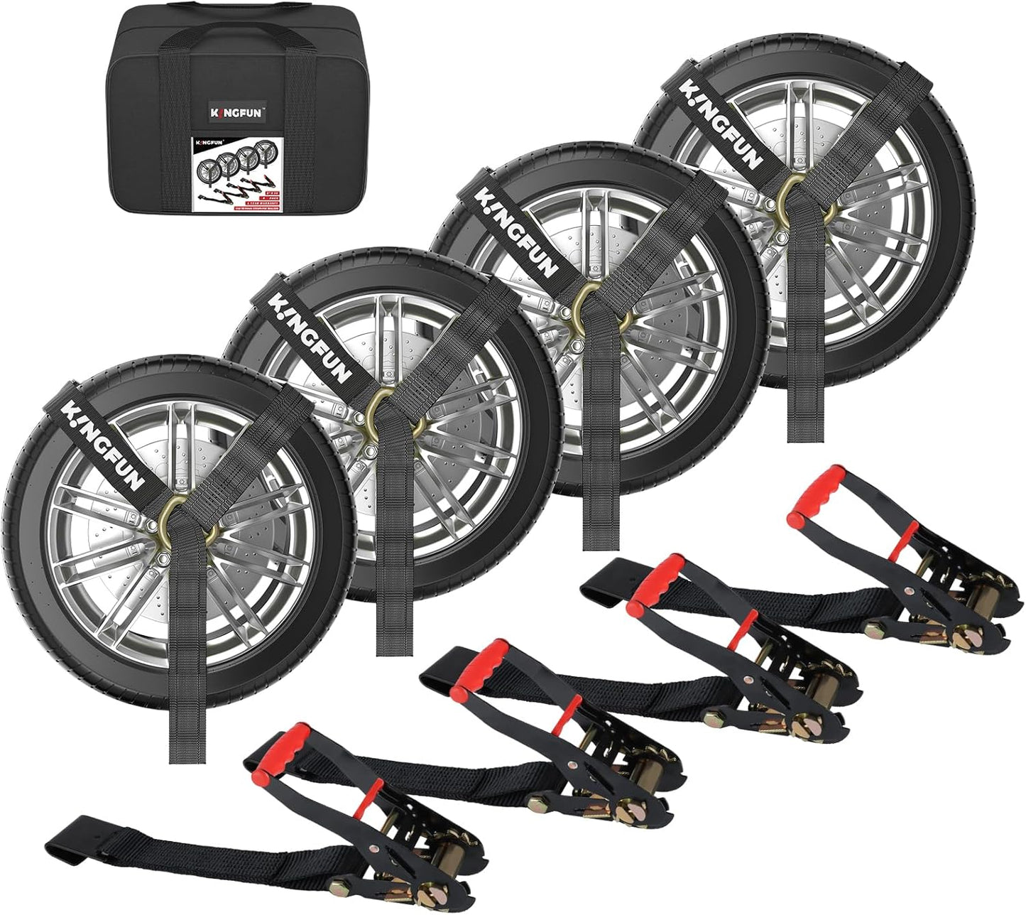 Kingfun Car Tie Down Straps for Trailers 4 Pack– Heavy Duty 2" x 120" Trailer Tire Straps with 3333 lbs Safe Working Load, Over The Wheel Strap for Car Hauler, Truck, UTV, and Utility Trailers