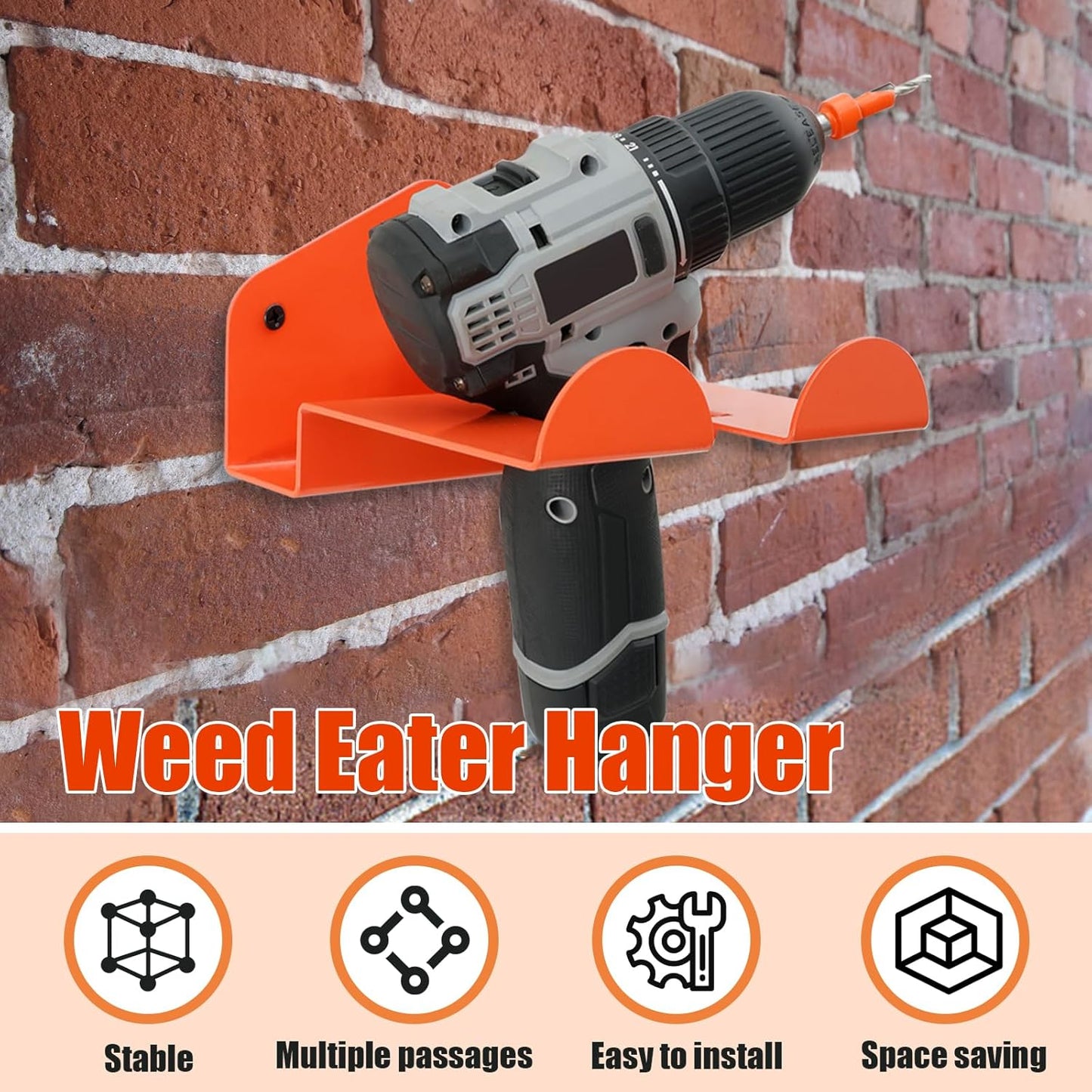 4Pack Weedeater Hanger Wall Mounted Grass Trimmer Rack Heavy Duty Garden Tool Hanger Steel Weed Whackers Holder Hedge for Grass Garden Tools