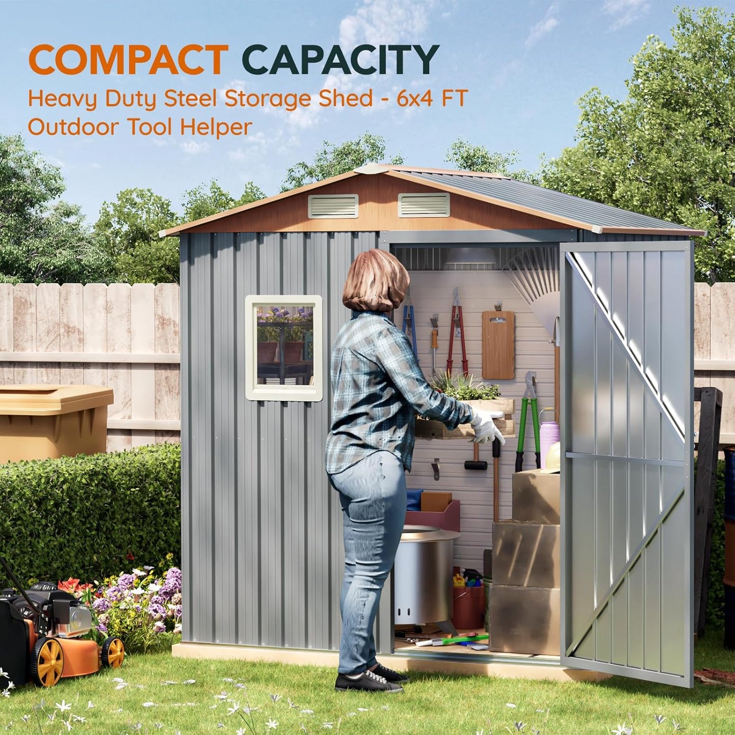 6x4FT Multi-used Shed & Outdoor Storage Shed, Steel Tool Shed with Lockable Doors,Window,Vent,Compact Metal Tool Garden Shed for Garden, Backyard, Patio, Lawn and Various Storage(Matte Gray)