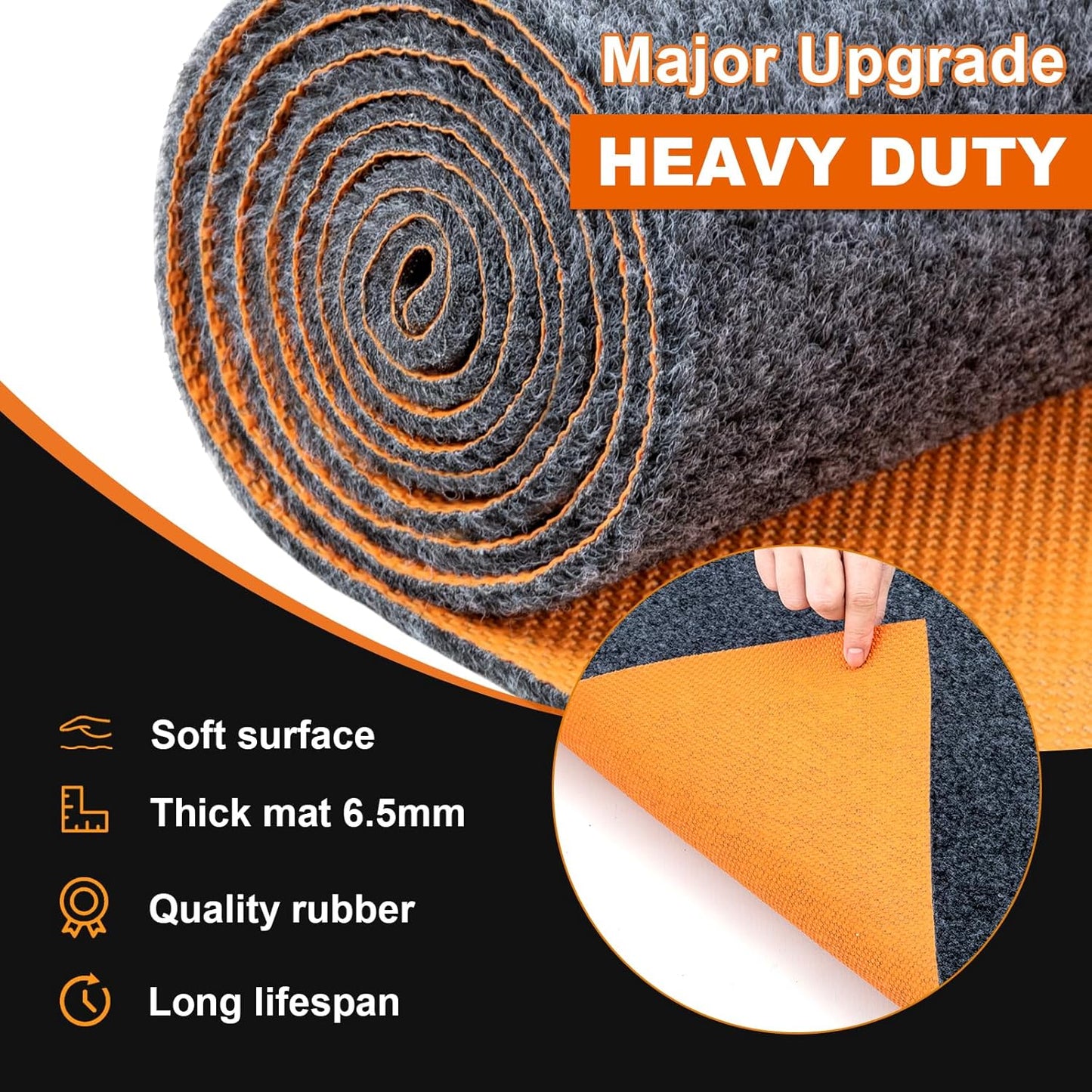 17 * 7.4 Ft Heavy Duty Oil Spill Mat, 6.5mm Thickened Extra Large Garage Floor Mat for Under Car, 1/4" Waterproof Rubber Backing Absorbs Oil Quickly, Washable, Reusable, Durable, Non-Slip