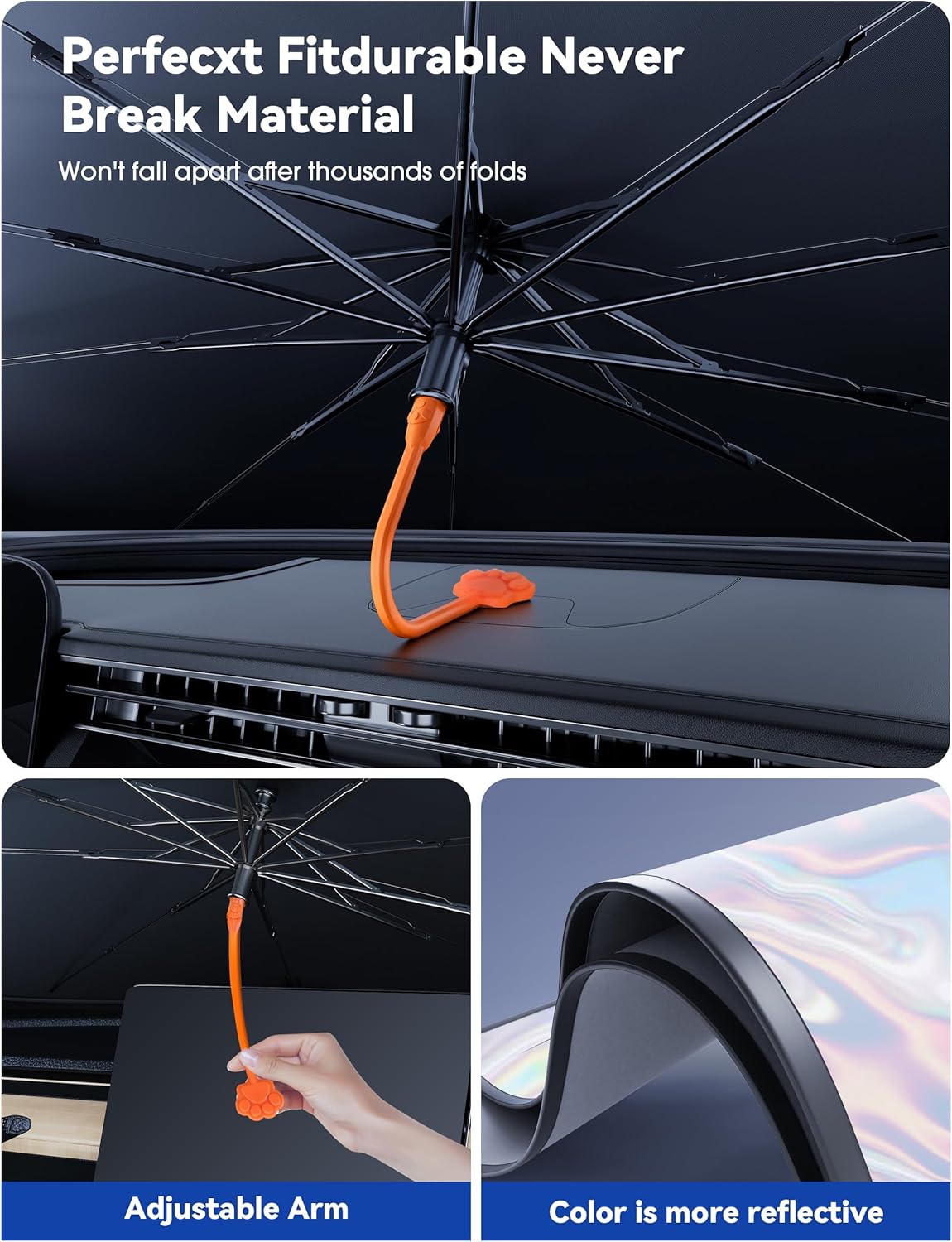 helloleiboo 𝟐𝟎𝟐5 𝑼𝑷𝑮𝑹𝑨𝑫𝑬 Car Windshield Sun Shade Umbrella, Colorful 360°Rotating Foldable Windshield Sun Shade Front Window Reflective Polyester Blocks Heat and Sun Sun Shade for Cars SUV