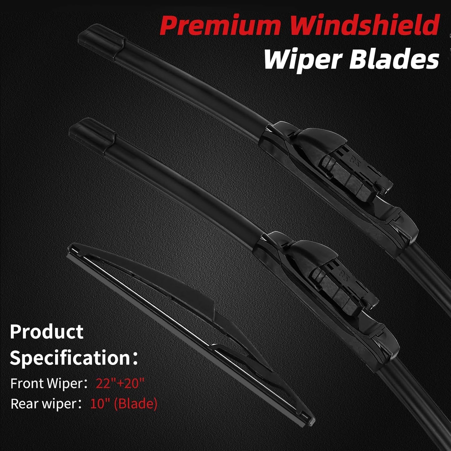OTUAYAUTO Premium Windshield Wiper Blades - Replacement for Jeep Renegade 2015-2023 - Precision Fit, All-Weather Performance, Front and Rear Wiper Blades, Top Lock - 22"+20"+10" (Pack of 3)