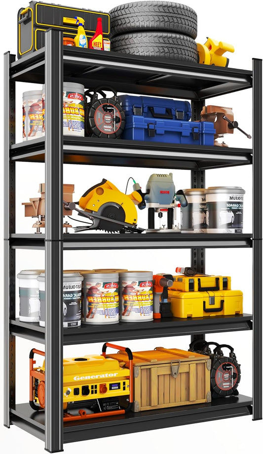 Metal Garage Shelving Unit, Heavy Duty 5-Tier Adjustable Storage Rack, Steel Shelving,2000 lbs Capacity, Industrial Shelves for Heavy Tools and Equipment (5-Tier 63" H x 32" W x 14" D)
