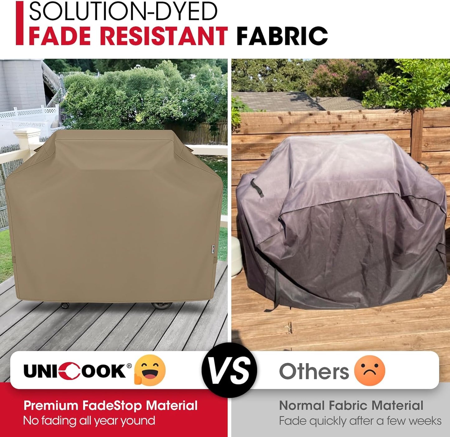 Unicook 55 Inch Grill Cover for Outdoor Grill, Heavy Duty Waterproof Gas BBQ Cover with Sealed Seam, Rip and Fade Resistant Barbecue Covering for Weber Nexgrill Charbroil, Neutral Taupe