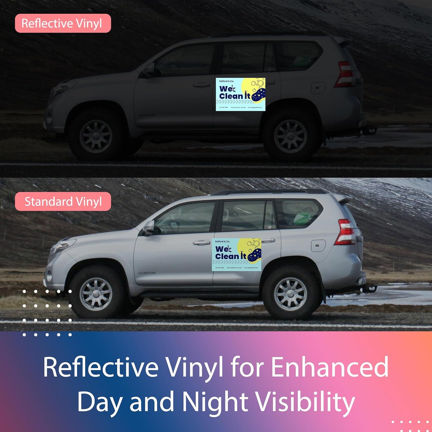 Custom Car Magnet for Business 2-Pack Vivid Printing Reflective Fade-Resistant Material Car Advertising Sign Personalized Magnetic Sheets for Vehicles Multi Size 18x24in