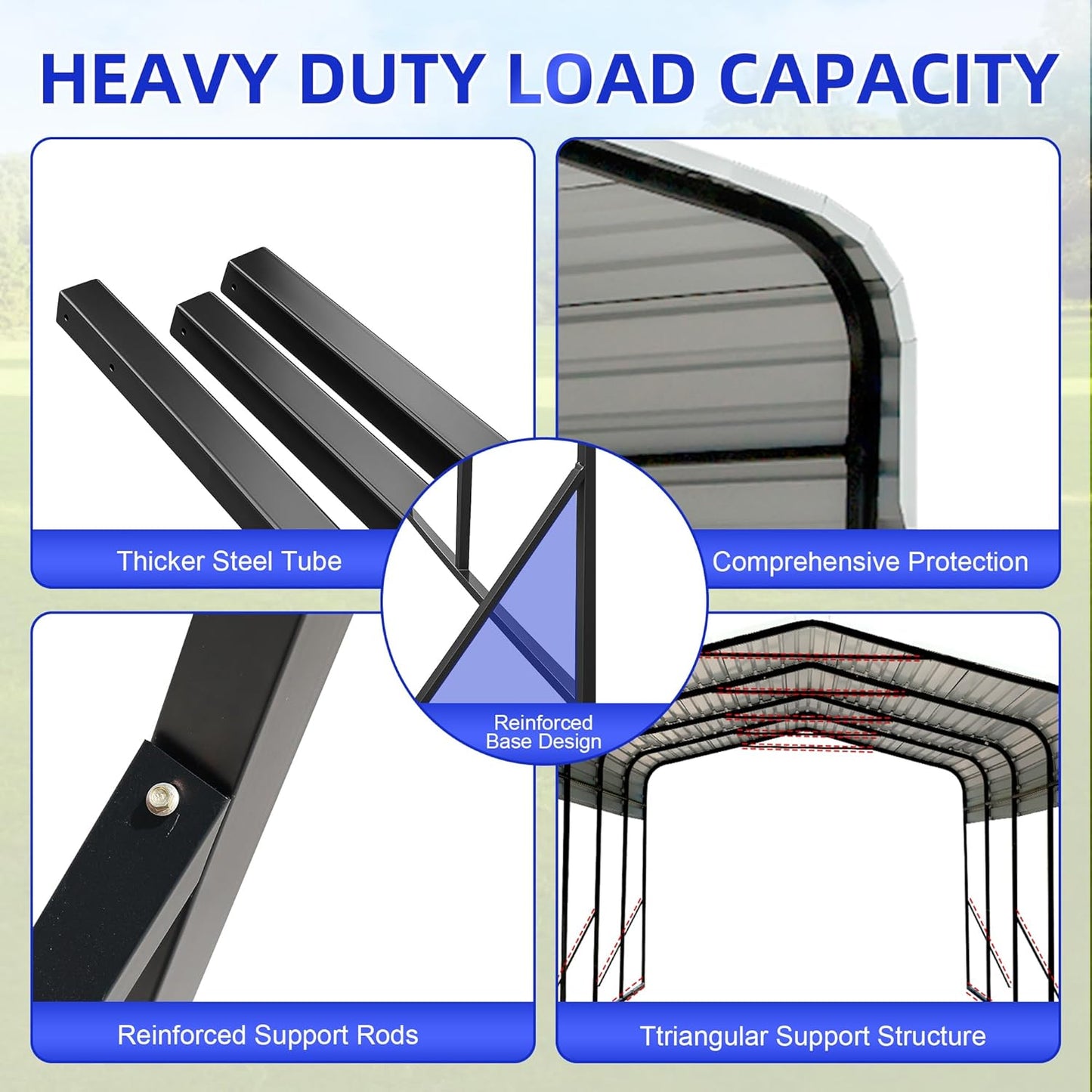 12x20 Metal Carport with Base Fixings Heavy Duty Garage Outdoor Chrome Plated Frame and Sheet Metal Construction Suitable for Boats, Cars, Tractors and Agricultural Equipment, White