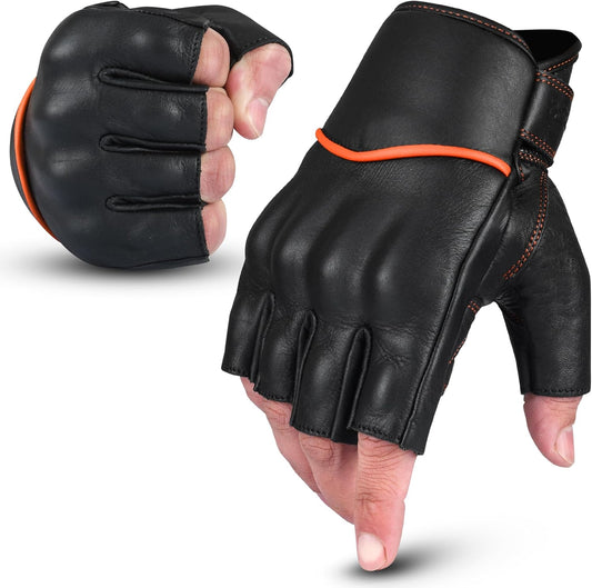 aasportx Motorcycle Gloves - Men's Leather Motorbike Gloves with Touchscreen Function - Non-Slip Pads for Men & Women