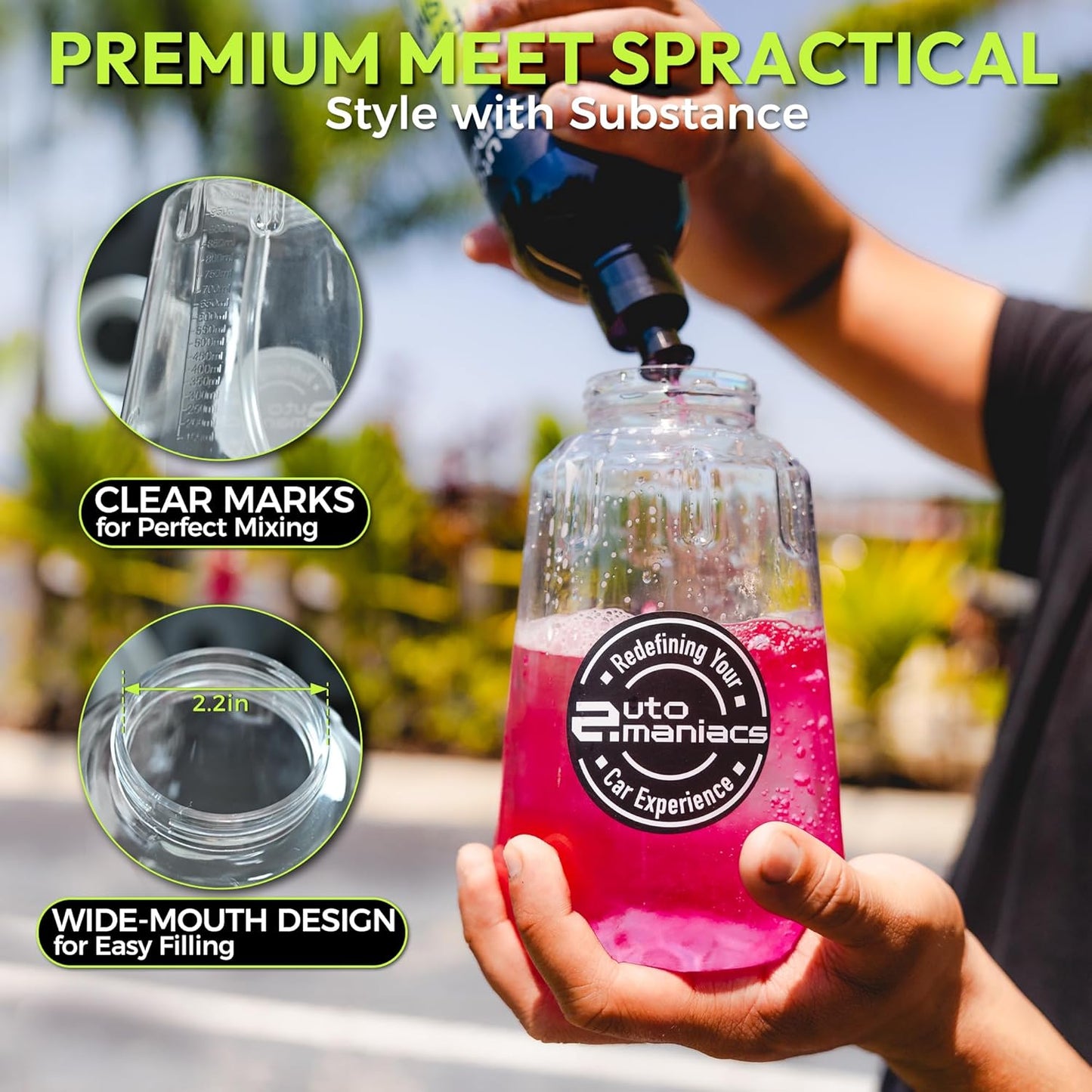 AutoManiacs Foam Cannon for Pressure Washer, Adjustable Car Wash Sprayer with 1/4 Inch Quick Connector, 1L Durable Snow Foam Blaster for Car & Truck Washing