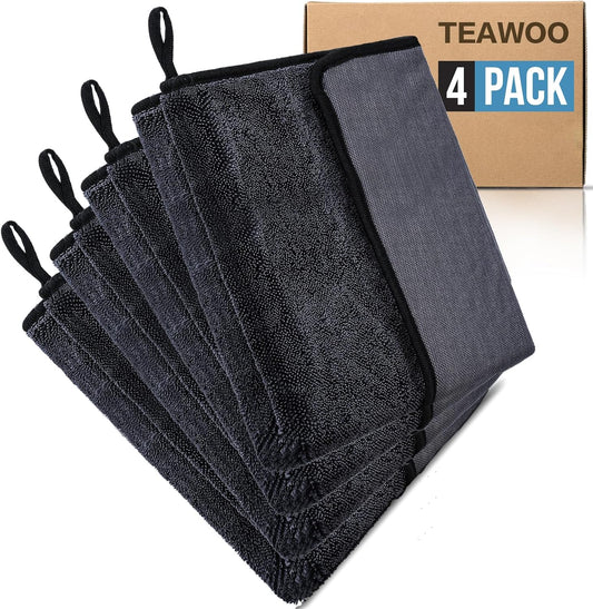 Shiny Wipes Shower Cleaning Cloth, Ultra Absorbent Car Drying Towel, 4 Pack 16 x 24 inch Microfiber Cleaning Cloth for Car, Bath & Househood