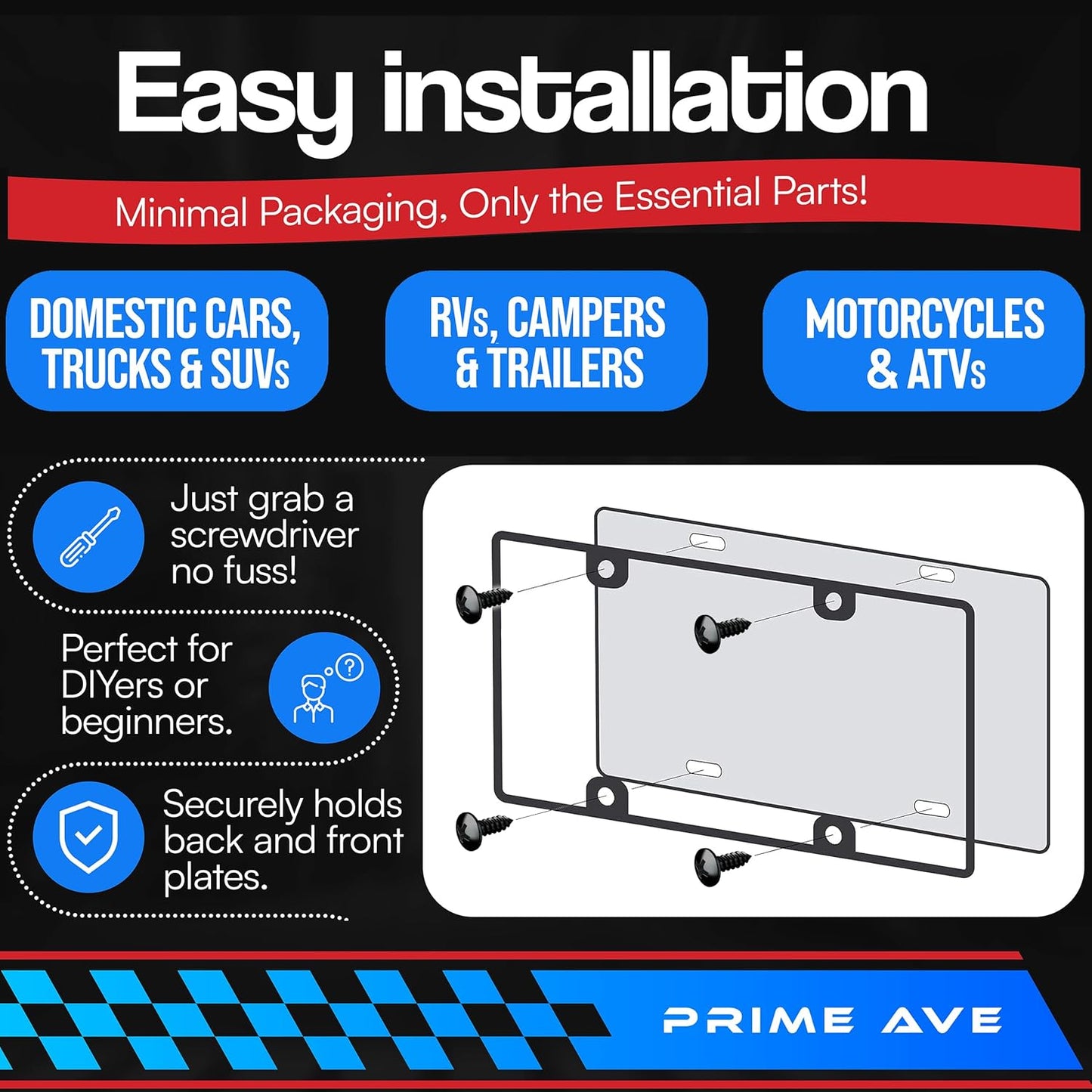 Black Oxide Stainless Steel License Plate Screws for License Plates, Frames, Covers - Durable & Rust Proof Licence Plate Screw Set for Front/Rear - Compatible with Ford Lincoln (Pack of 8)