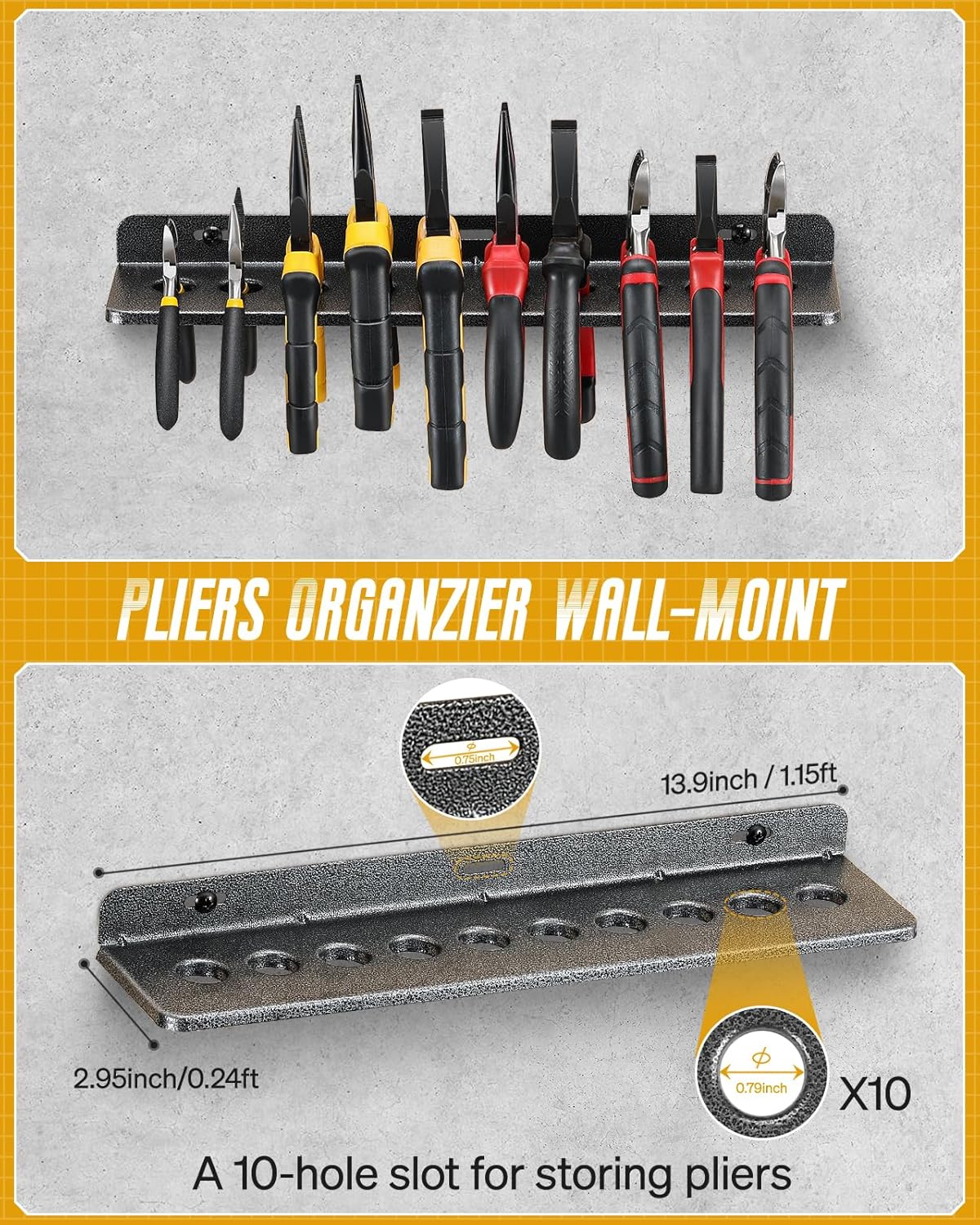 Wall Mount Screwdriver Organizer, Pliers Holder, Hammer Rack, 3PCS Alloy Steel Hand Tool Storage Organizer for Garage Workshop