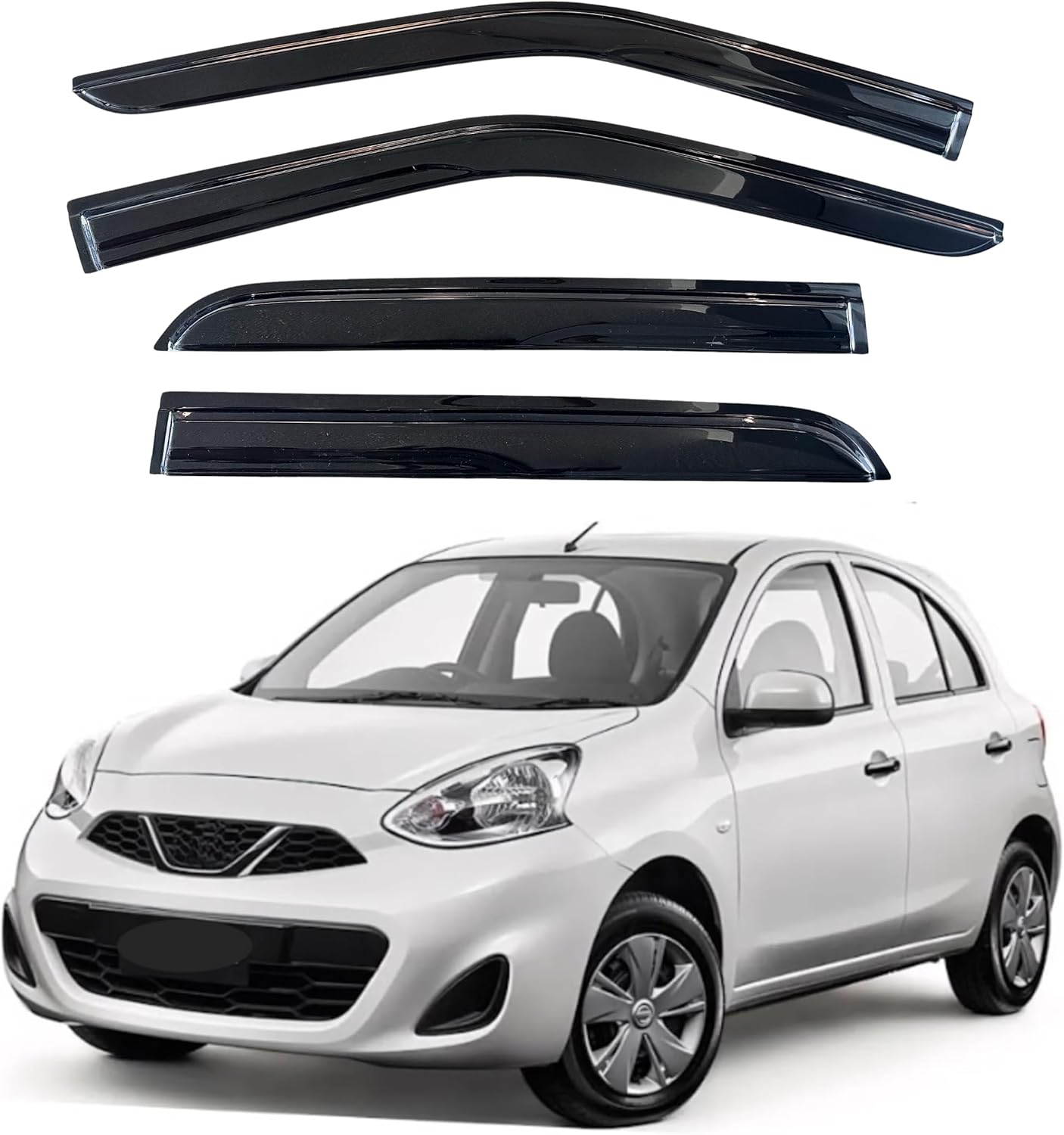 KPY Window Visor Compatible with Nissan March 2010-2017, Nissan Micra K13 2010-2017, 4PC Rain Guard Side Window Vent Deflectors Tape-On Mugen Style, 2010 2011 2012 2013 2014 2015 2016 2017