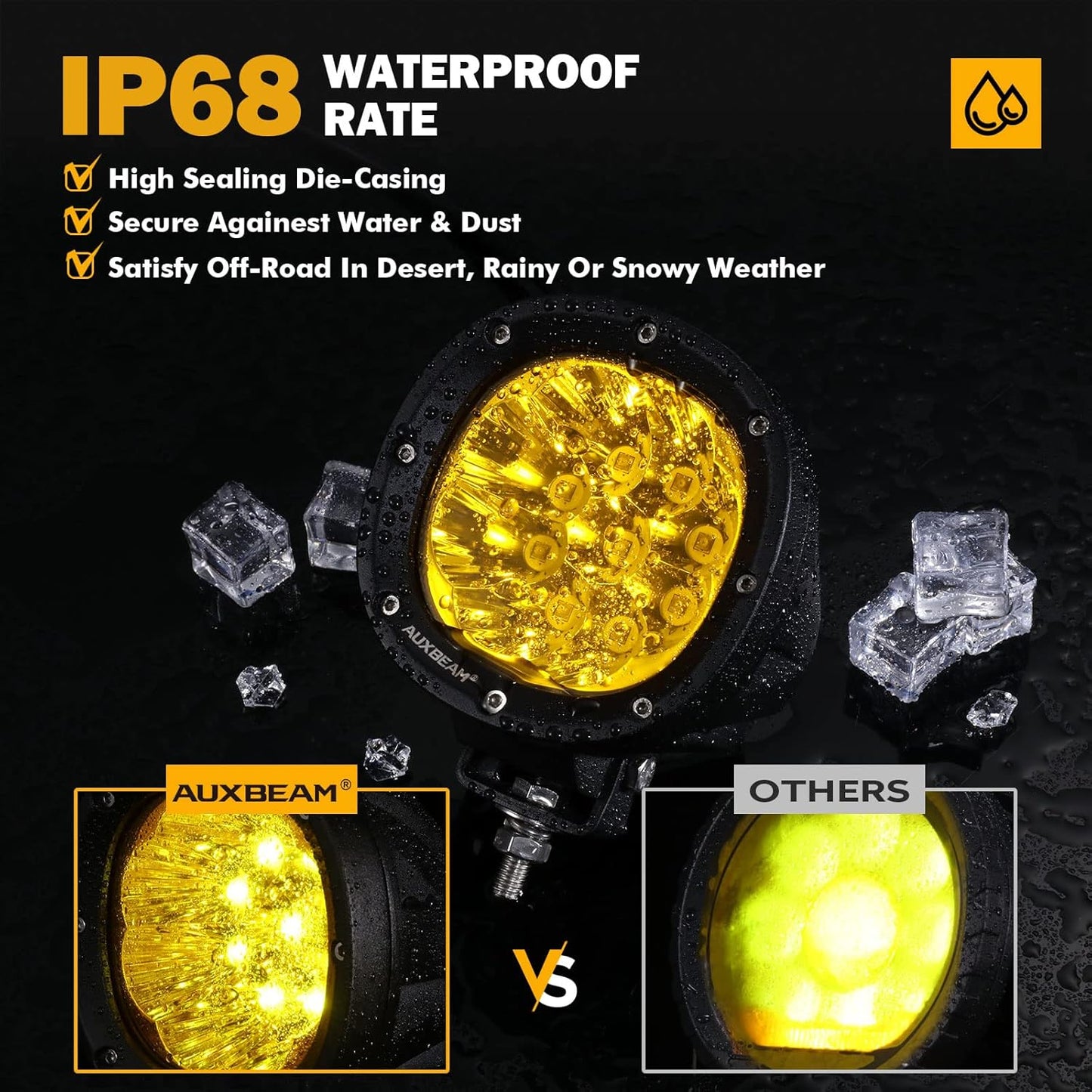 Auxbeam 4 Inch 90W Amber LED Fog Lights, 9000LM Super Bright Round Offroad Driving Pods, P4 Series Spot Beam Bumper Ditch Lights for Trucks, SUVs, Jeep Wrangler, ATV/UTV, Motorcycle, 2-Pack