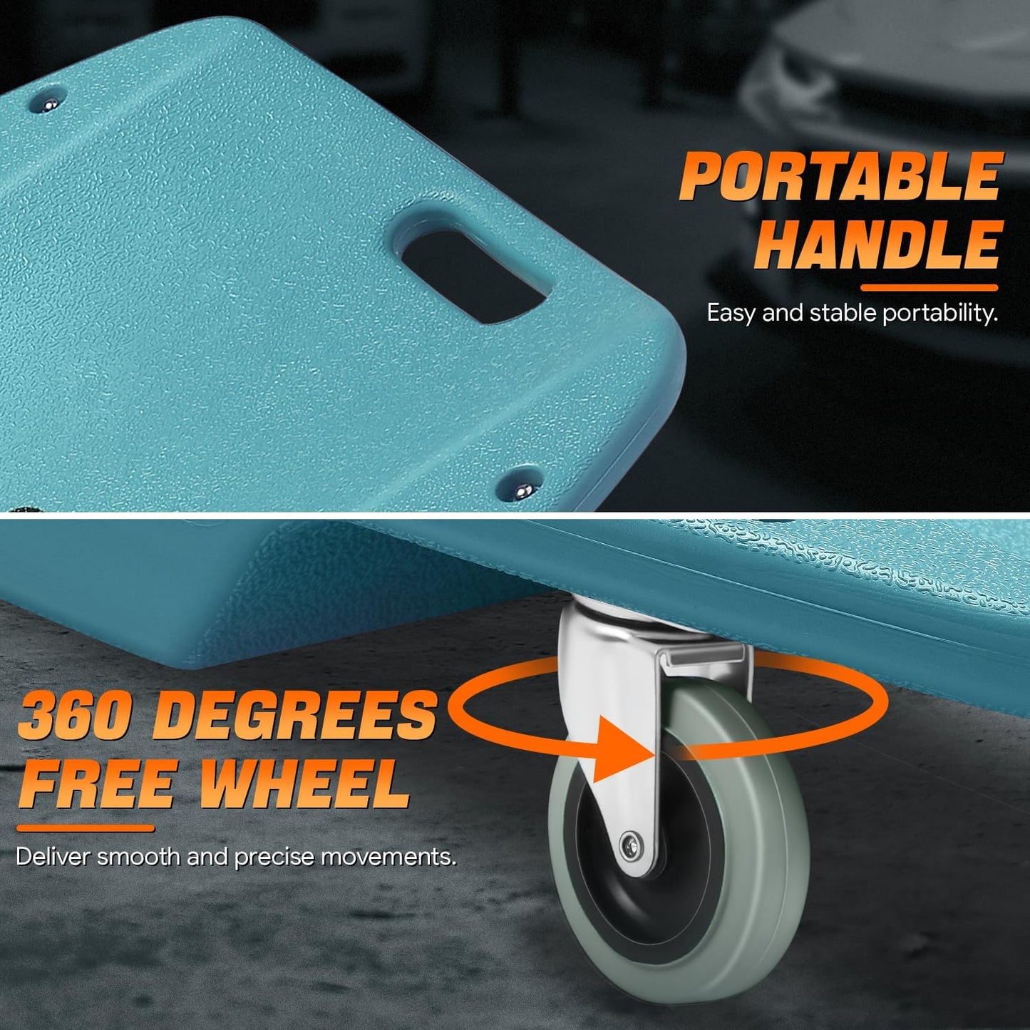 DNA MOTORING 48 Inches Heavy-Duty Low-Profile Roller Automotive Creeper with Padded Headrest, Tiffany Blue, TOOLS-00239-TB