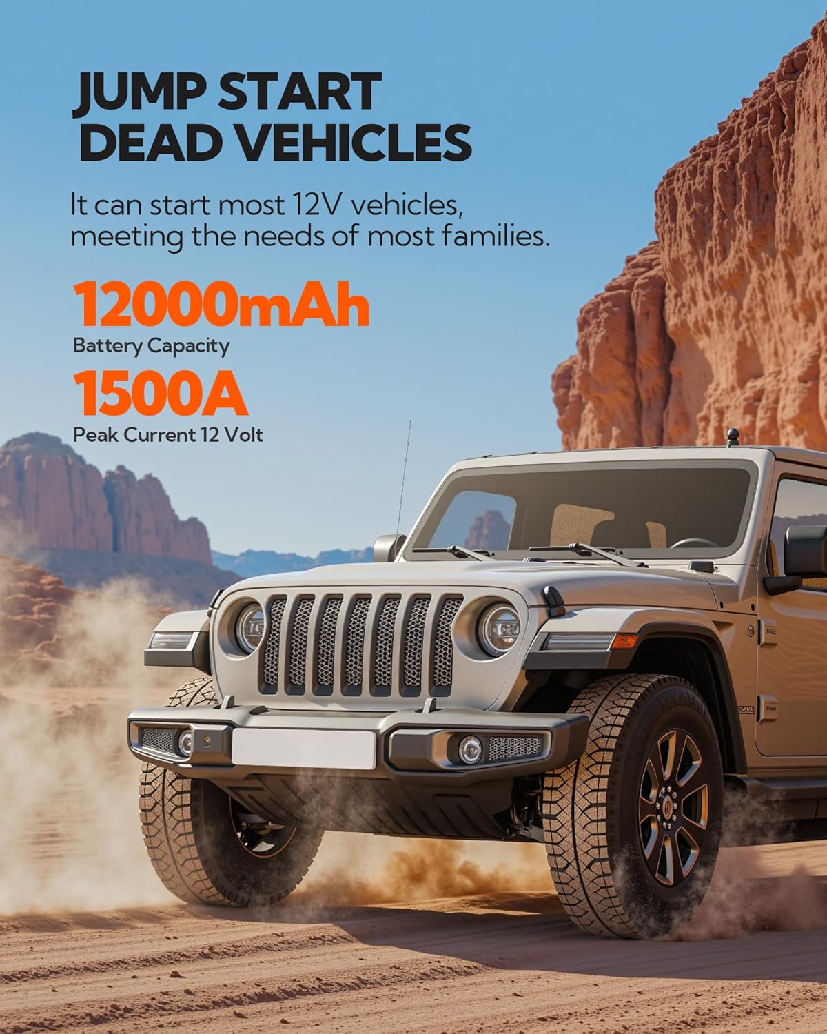 Car Battery Jump Starter with Air Compressor,44.4Wh Battery Jump Box with Tire Inflator,Car Jump Booster with Smart Jumper Cables,LED Light Emergency Car Kits for Vehicles,Arrancador Ae Batería