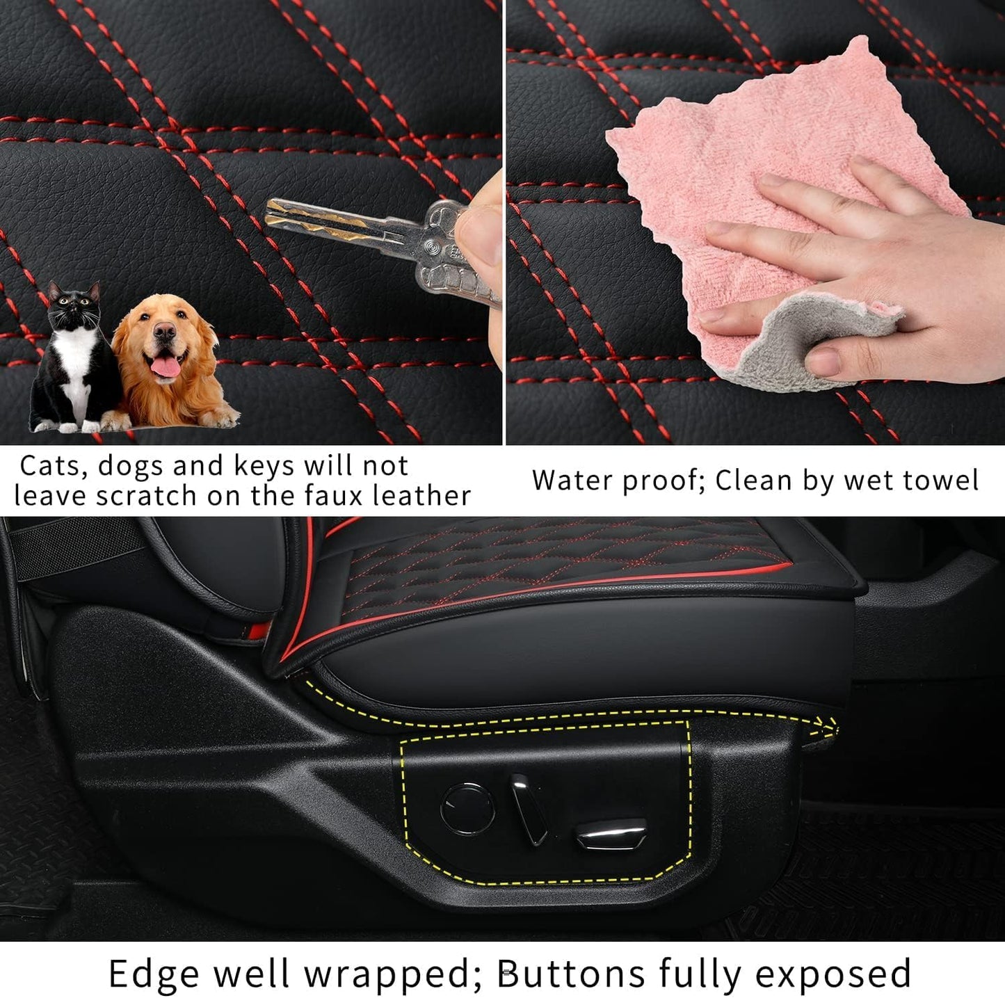 LUCKYMAN CLUB F150 Seat Covers Fit for 2010-2014 F150 SuperCrew with Waterproof Faux Leather(Full Set, Black&Red)