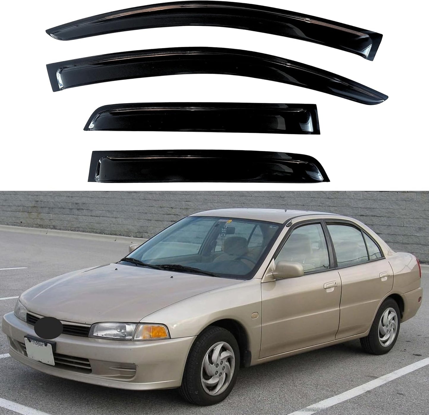 KPY Window Visor Compatible with Mitsubishi Mirage Sedan 1997-2001, 4PC Rain Guard Side Window Vent Deflectors Tape-On Style, 1997 1998 1999 2000 2001