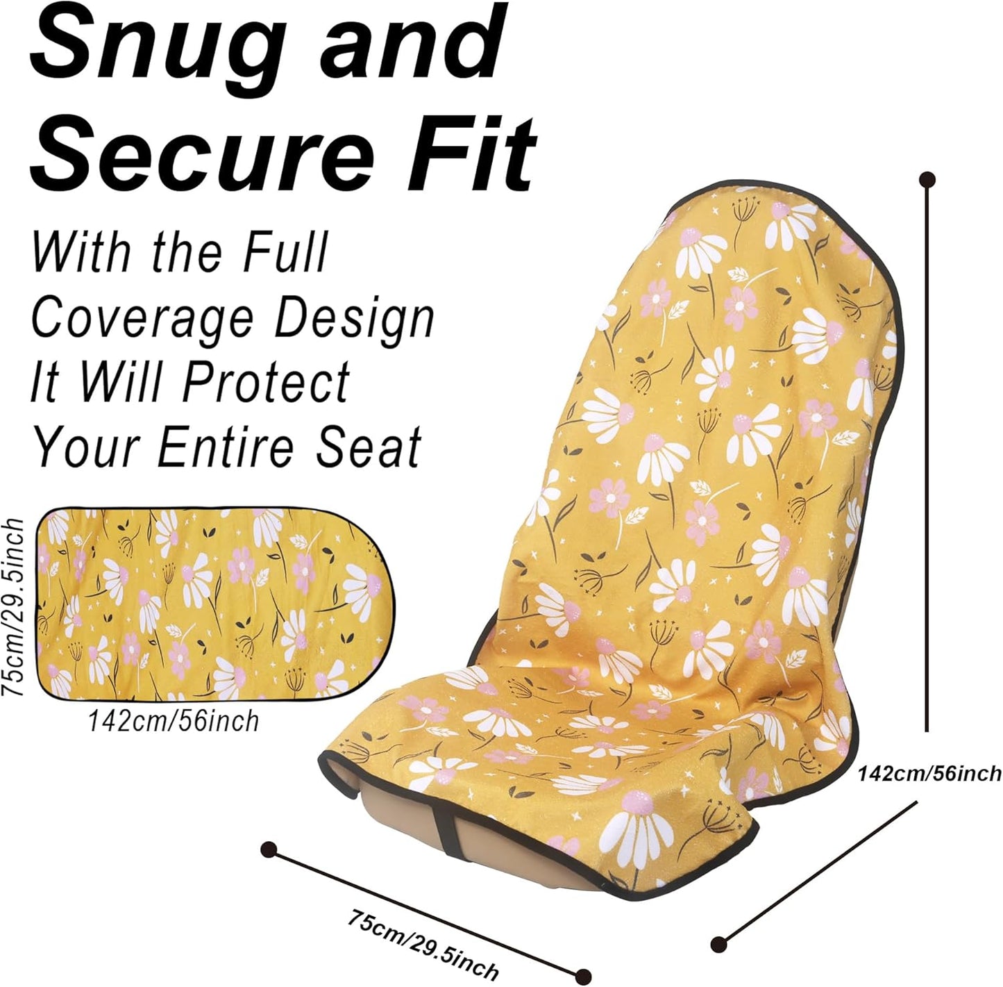 Car Seat Cover Protector Front Seats,for Gym Workout,Running,Swimming,Beach and Hiking,Waterproof Sweat Towel Bucket Seat Covers for Cars SUV Trucks (Chamomile and Yellow, 2Pcs)