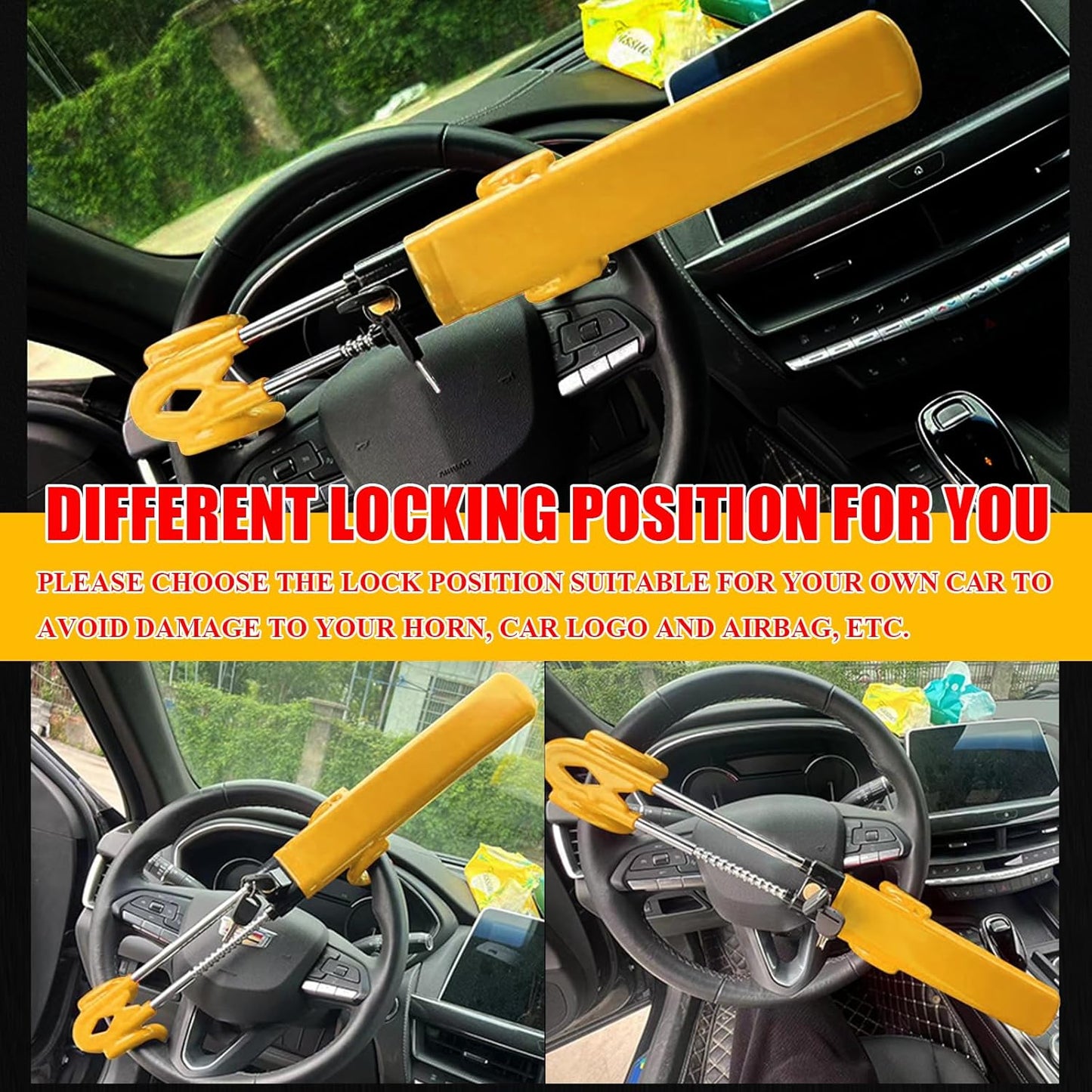 Steering Wheel Lock, Car Steering Wheel Lock Anti-Theft Device, Great Deterrent Adjustable Steering Double Hook Car Column Bar Lock for Car Truck Van and SUV, Heavy Duty Security