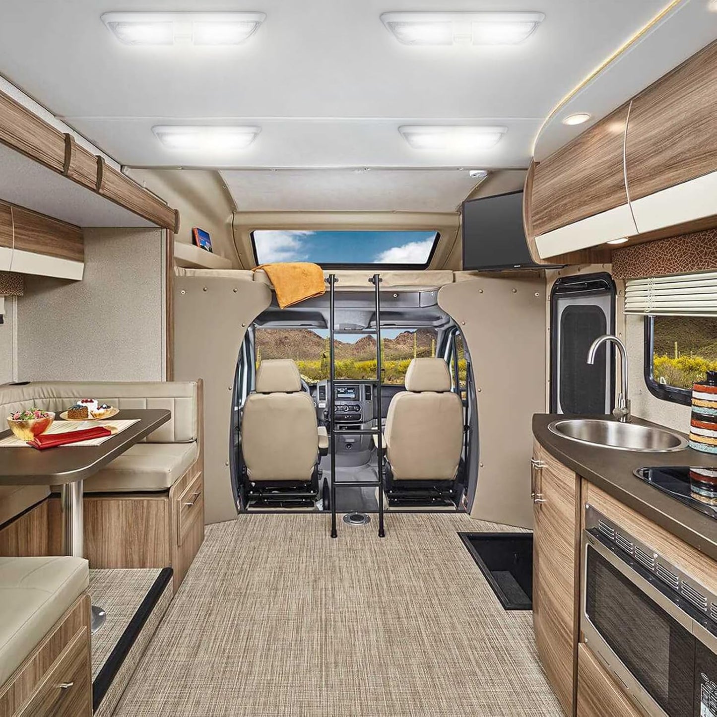 1 Pack RV Lights Interior 12V Led 8W Ceiling Double Dome Camper Light 600 Lumen Brightness Light Fixture for RV Camper Trailer Boat Car, Natural White 4000-4500K, 48 X 2835 SMD LED